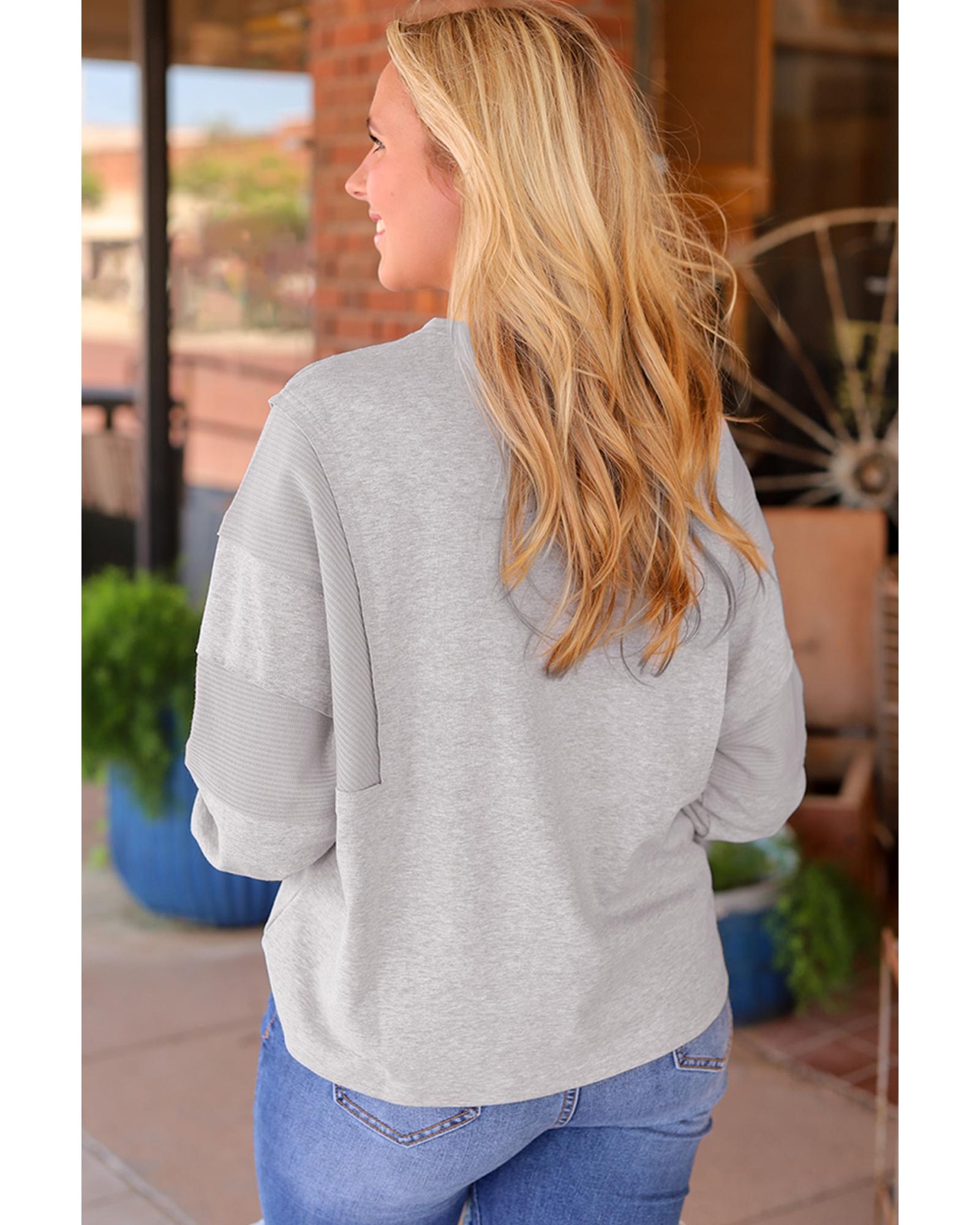 V539-AZEXDC25123171-11-M-202508270140-00 Gray Waffle Patchwork Dolman Sleeve Henley Top - M - Image 1