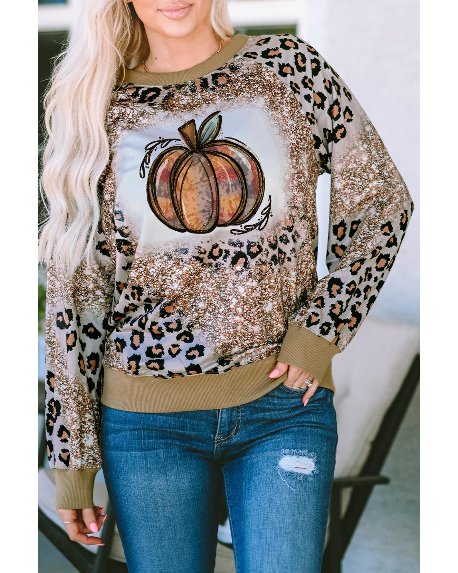 V539-AZEXDC25123841-20-M-202508261250-00 Azura Exchange Leopard Tie Dyed Graphic Long Sleeve Top - M - Image 1