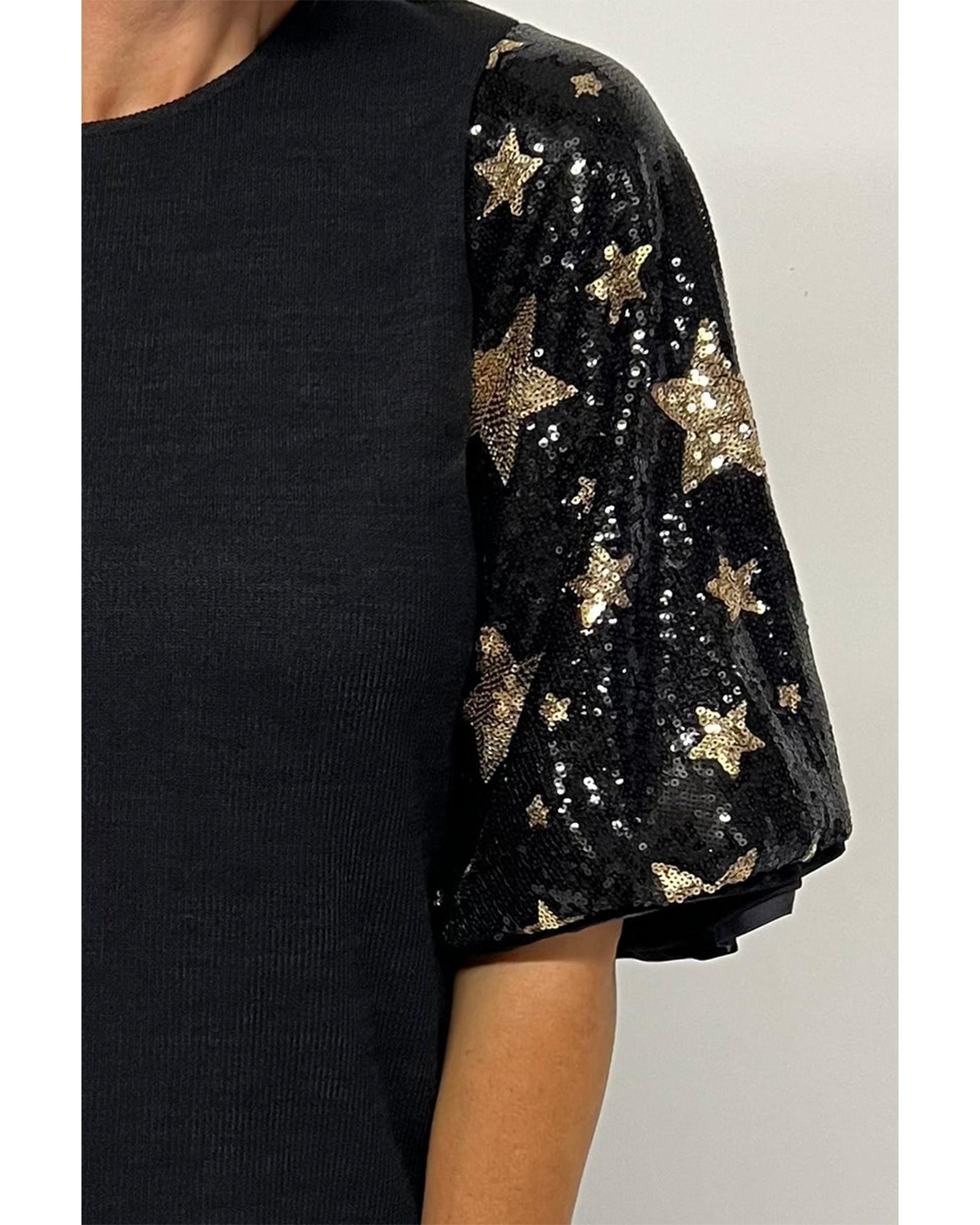 V539-AZEXDC25126186-P2-XL-202508271035-00 Black Star Sequin Splicing Half Sleeve Top - XL - Image 1