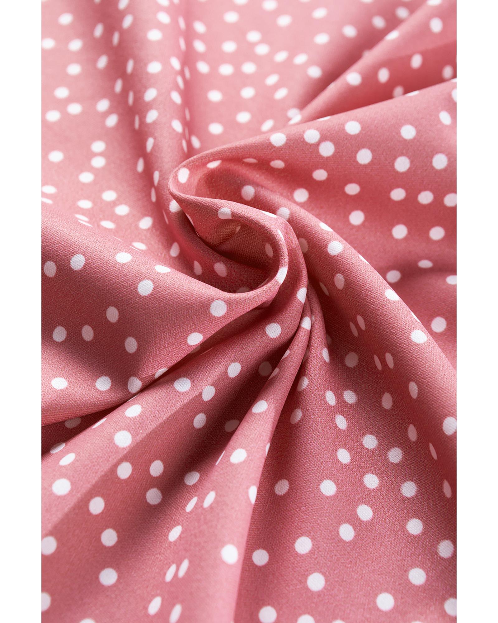 V539-AZEXDC25126284-P10-L-202508270415-00 Pink Polka Dots Ruffle Flutter Sleeve Frilled Neck Blouse - L - Image 1