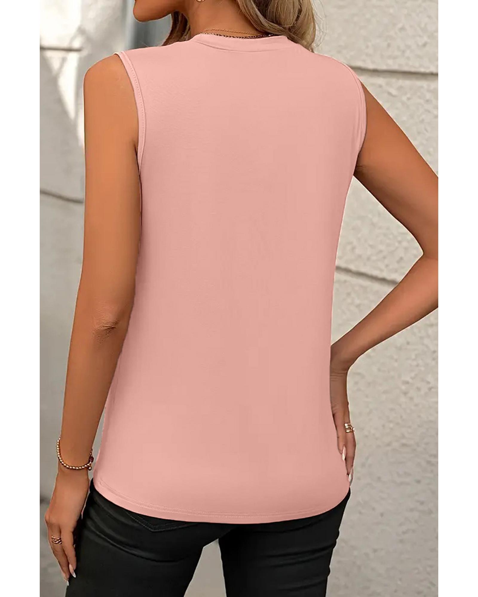 V539-AZEXDC25127653-P1010-L-202508270610-00 Light Pink Crew Neck Pleated Tank Top - L - Image 1