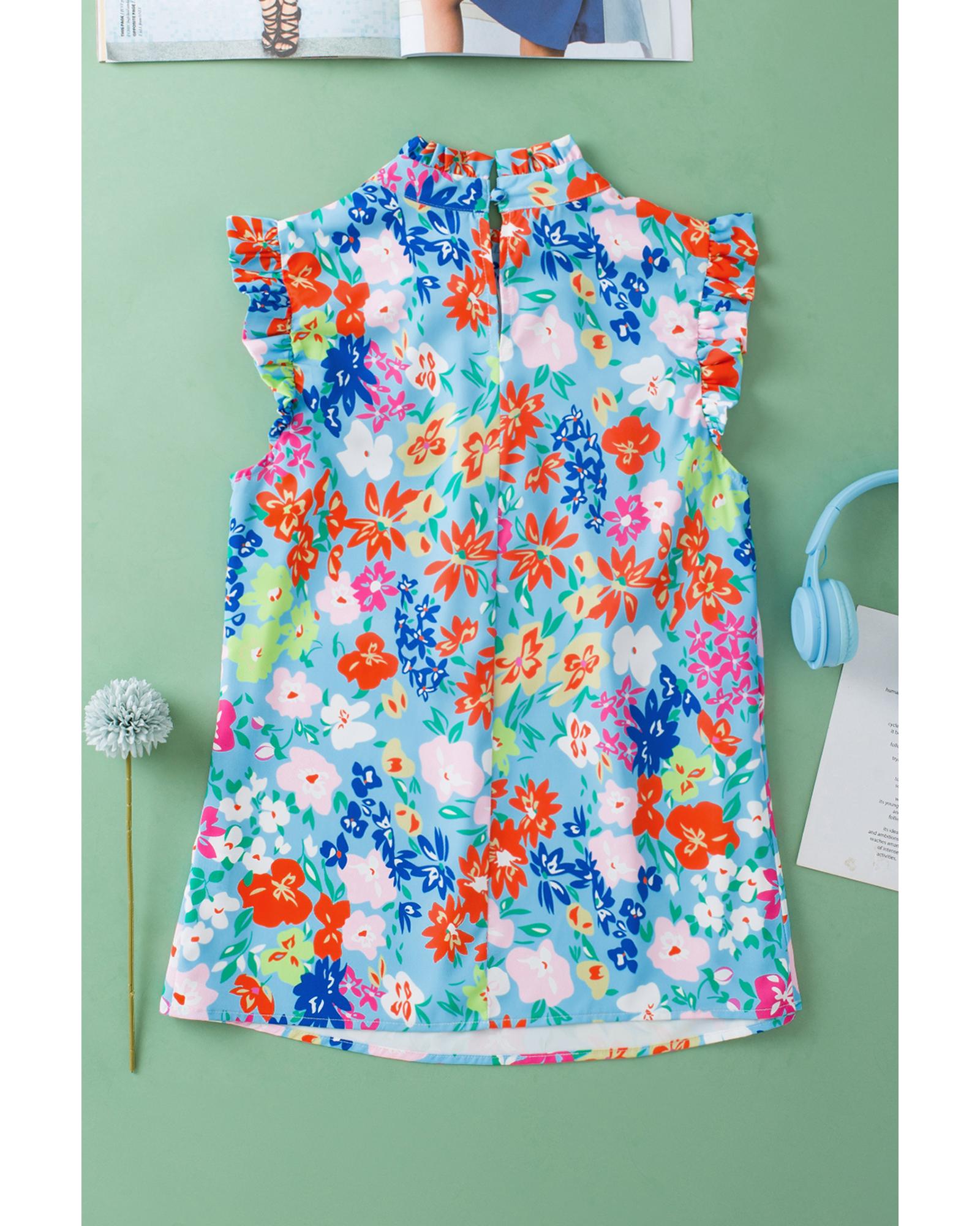 V539-AZEXDC25127919-P420-L-202508271735-00 Sky Blue Frilled Collar Floral Vest - L - Image 1