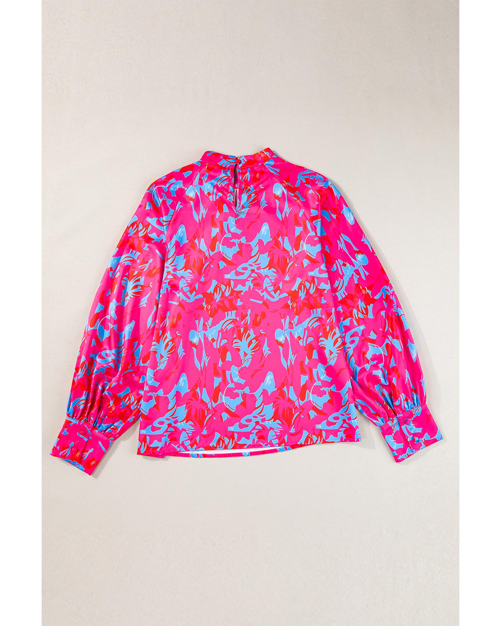 V539-AZEXDC25128128-P820-L-202508270545-00 Purple Printed Bubble Sleeve Mock Neck Blouse - L - Image 1