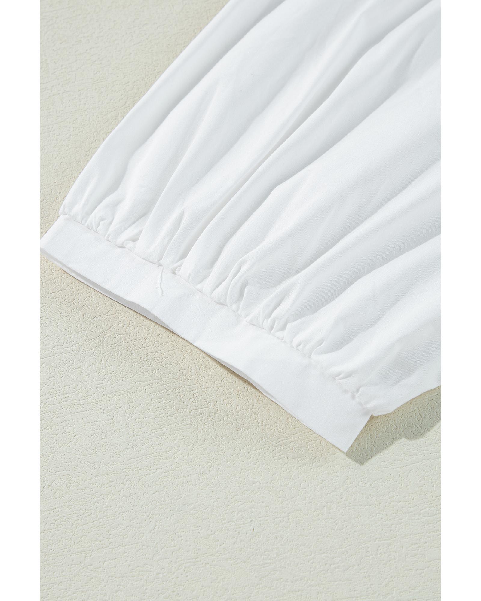 V539-AZEXDC25128377-P1-XL-202508270500-00 White Bow Knot Cutout Back Loose Fit 3/4 Sleeve Blouse - XL - Image 1