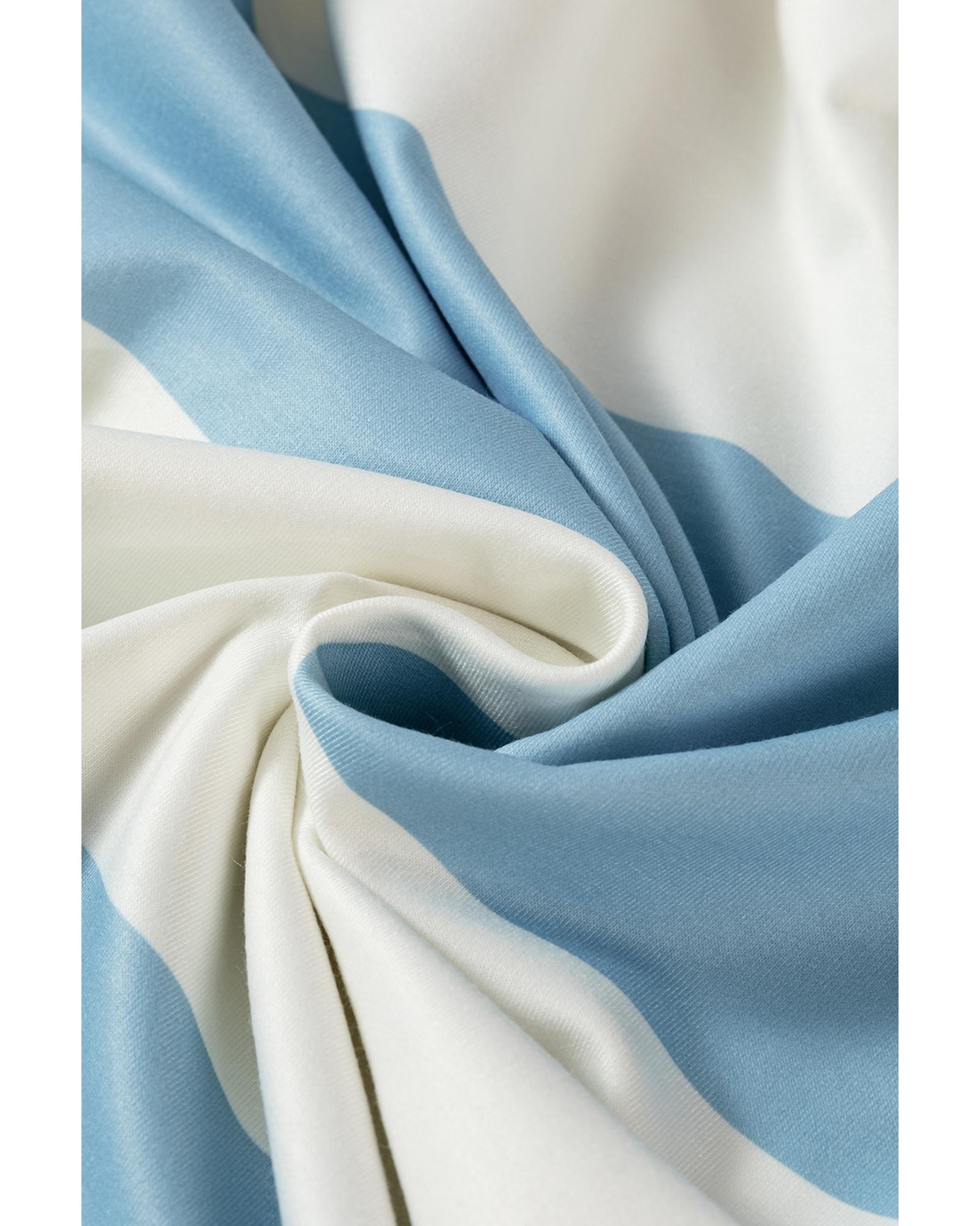 V539-AZEXDC25128406-P422-L-202508270925-00 Light Blue Colorblock Striped Drop Shoulder Long Sleeve Top - L - Image 1