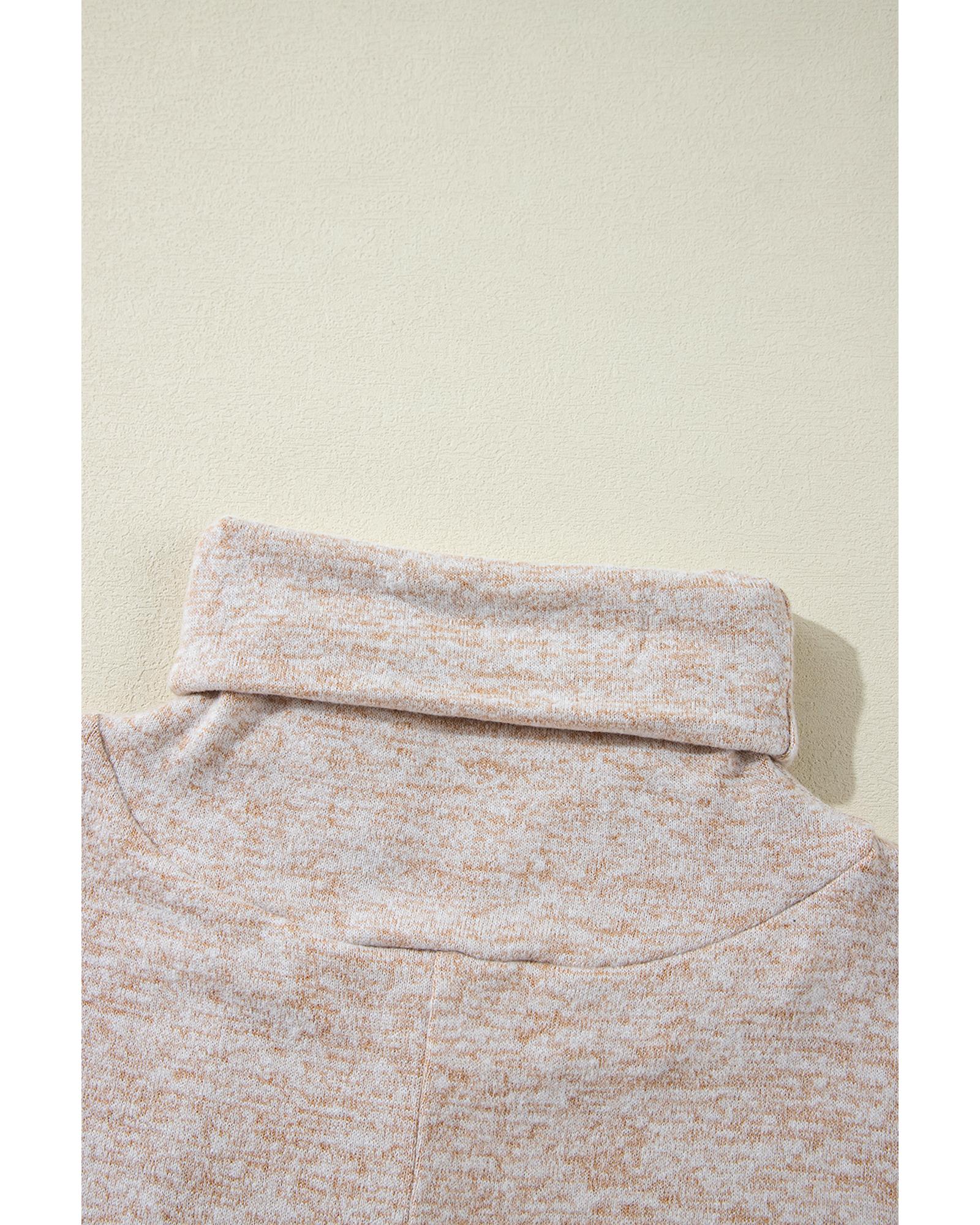 V539-AZEXDC25128631-P18-S-202506120406-00 Apricot Drawstring Cowl High Neck Long Sleeve Split Top - S - Image 1