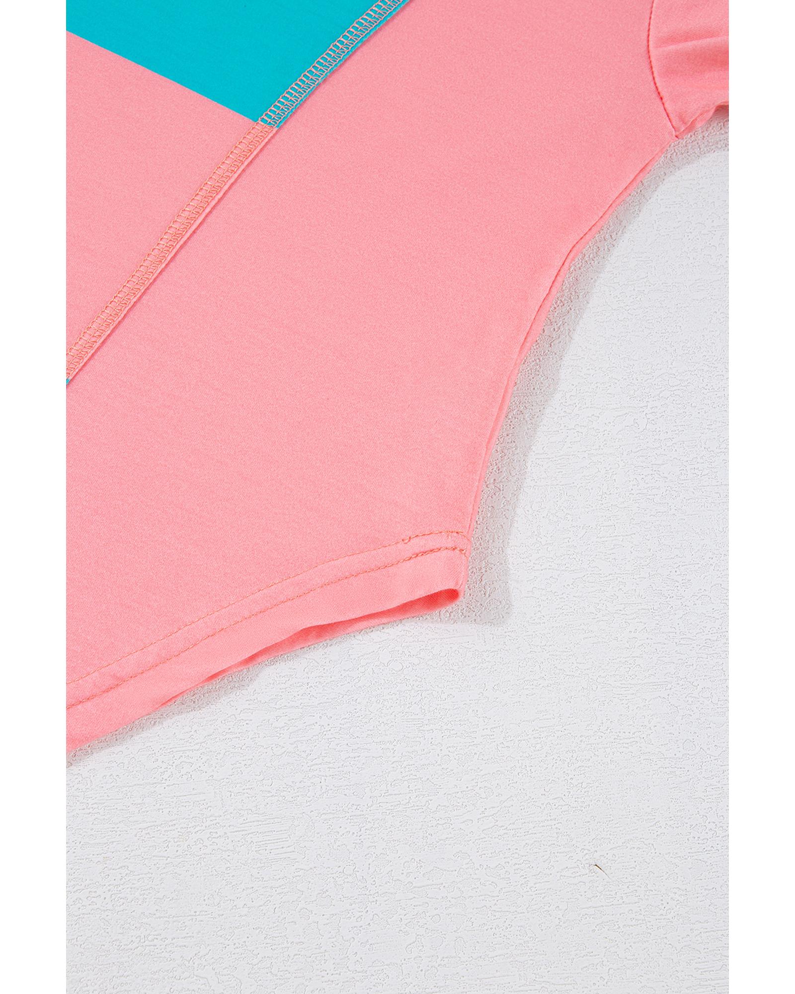 V539-AZEXDC25128832-P4-L-202508272340-00 Light Blue Colorblock Striped Drop Shoulder Loose Top - L - Image 1