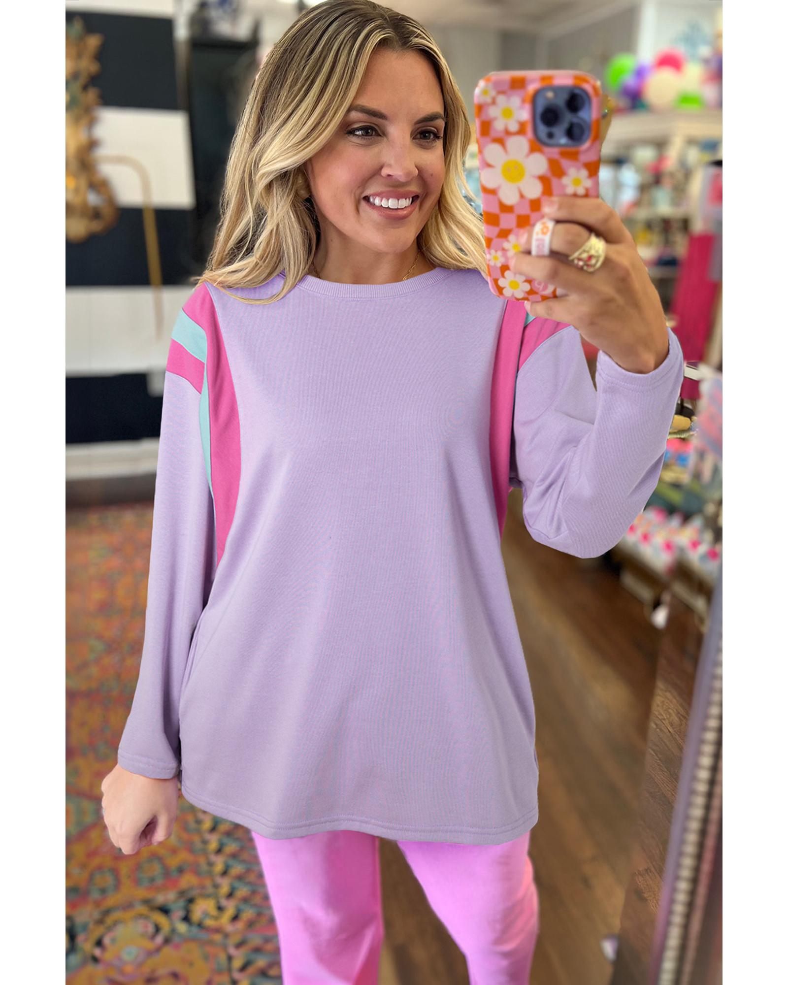 V539-AZEXDC25128853-P608-M-202508271715-00 Phalaenopsis Mineral Wash Colorblock Arm Patchwork Oversize Top - M - Image 1