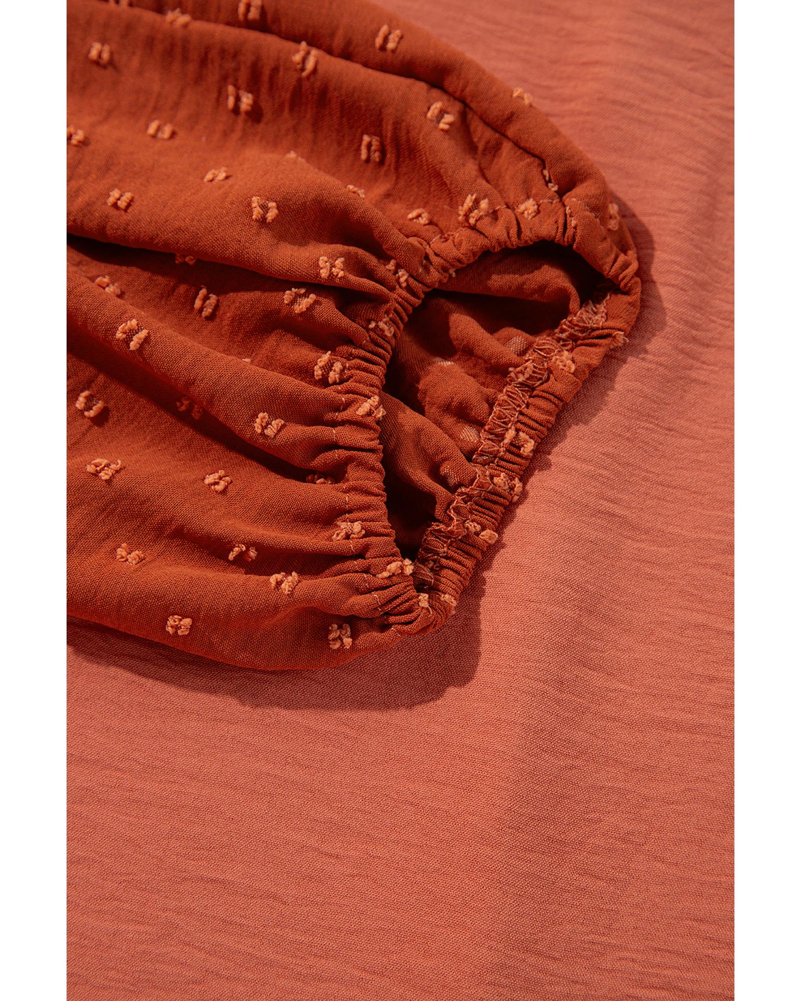 V539-AZEXDC25129059-P7014-S-202506120332-00 Russet Orange Swiss Dot Balloon Sleeve Loose Blouse - S - Image 1