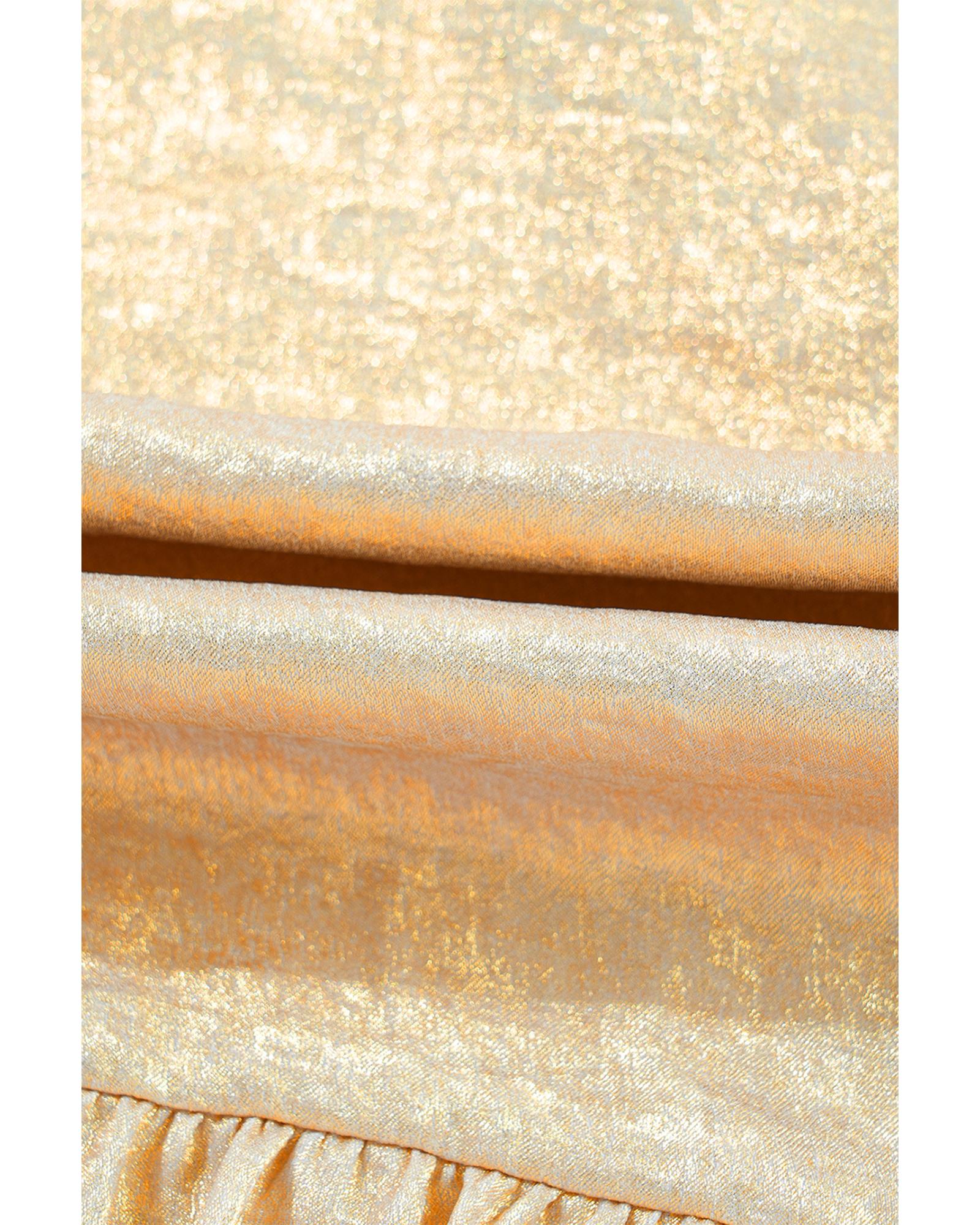 V539-AZEXDC25129163-P12-L-202508270135-00 Gold Metallic Frilled V Neck Puff Sleeve Babydoll Blouse - L - Image 1