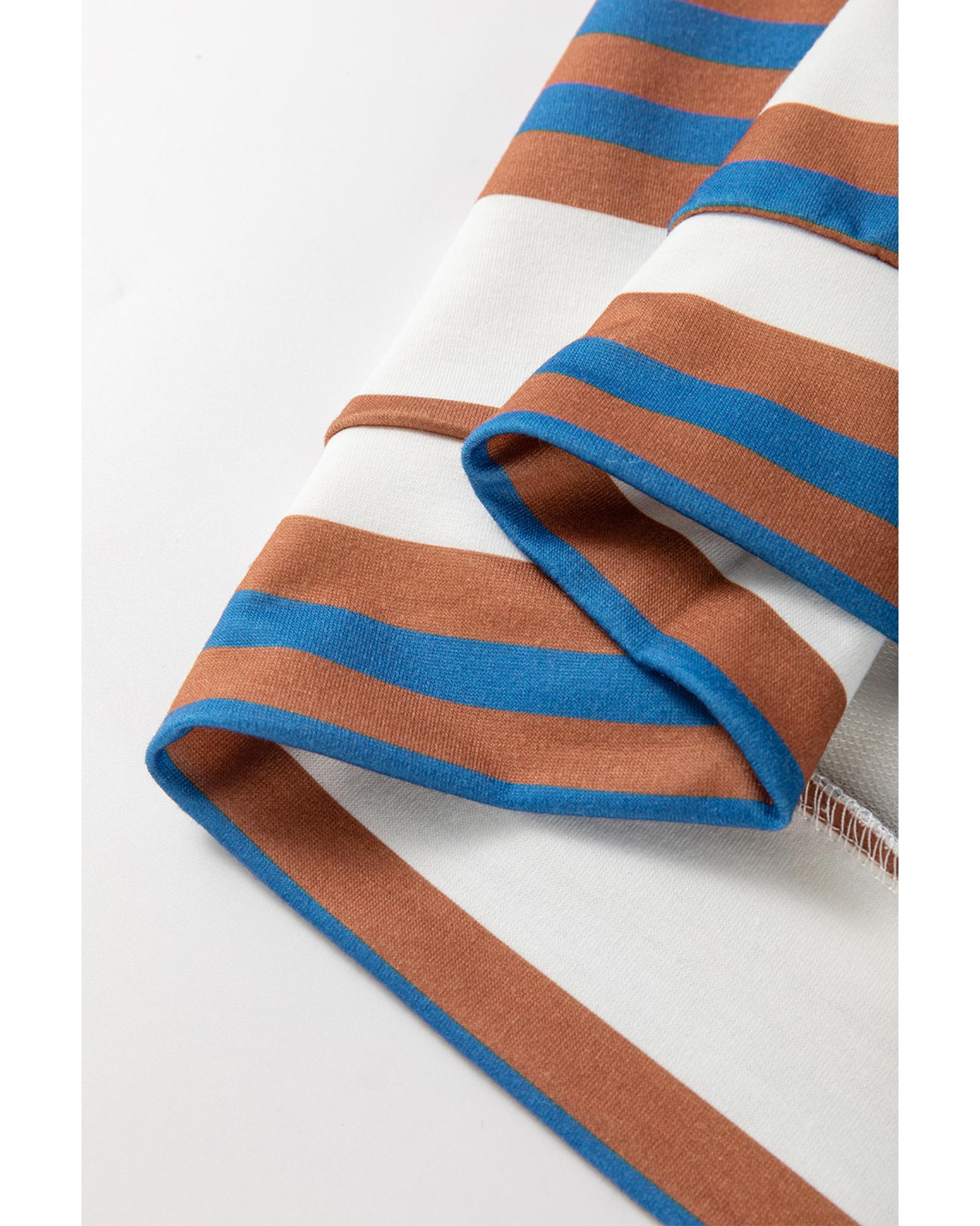 V539-AZEXDC25129235-P122-XL-202508272140-02 White Striped Floral Printed Patchwork Lantern Sleeve Blouse - XL - Image 1