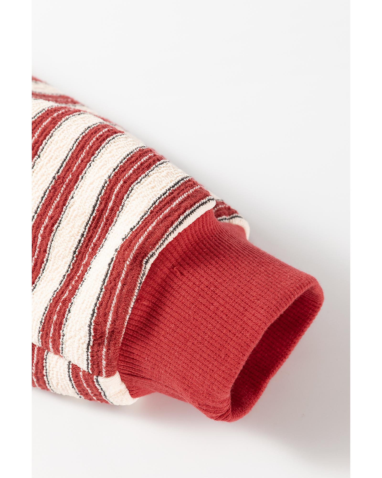 V539-AZEXDC25129317-P319-M-202508270200-00 Red Stripe Buttoned V Neck Collared Drop Shoulder Top - M - Image 1