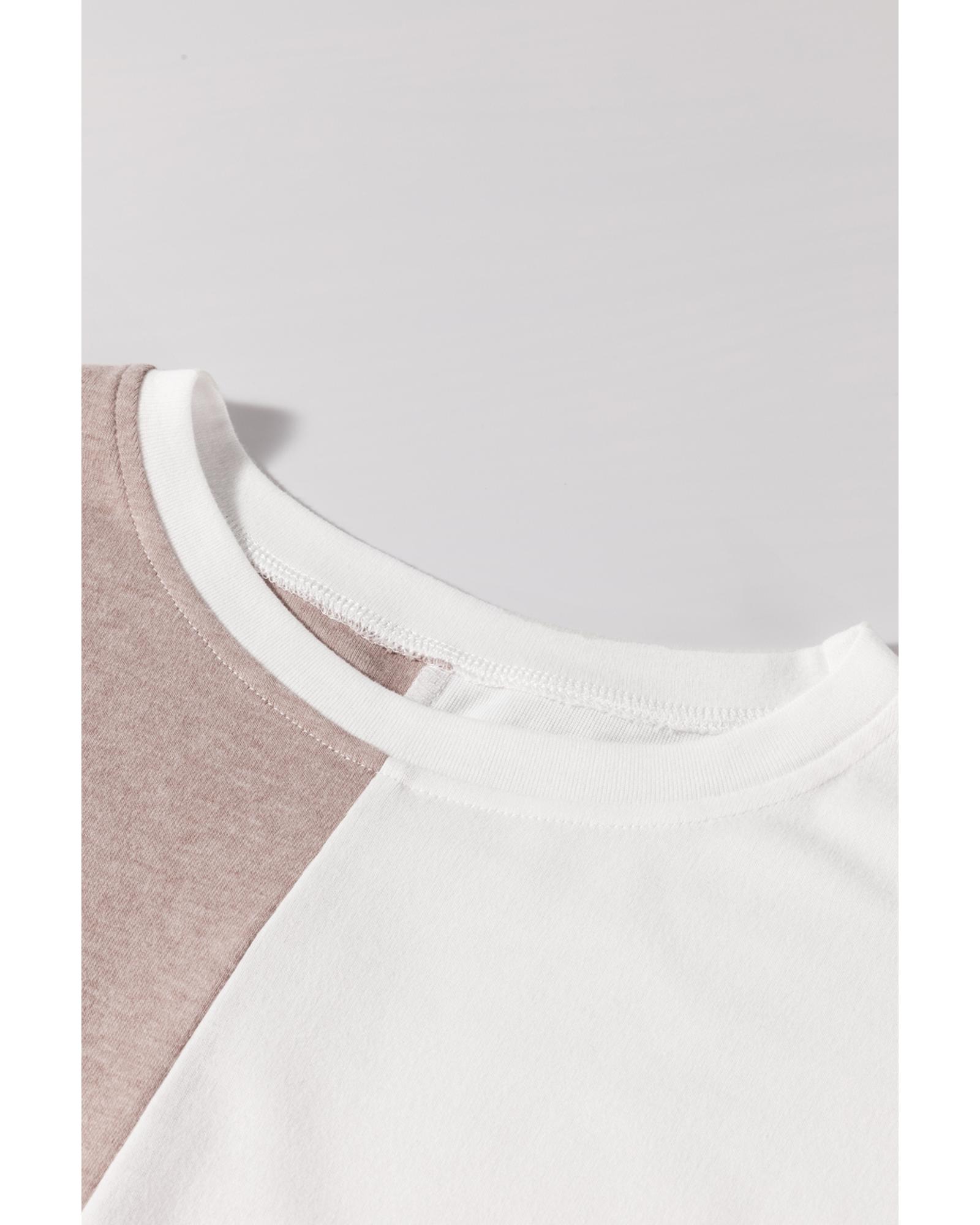 V539-AZEXDC25129587-P1622-XL-202508270945-00 Khaki Colorblock Long Sleeve Crew Neck Top - XL - Image 1