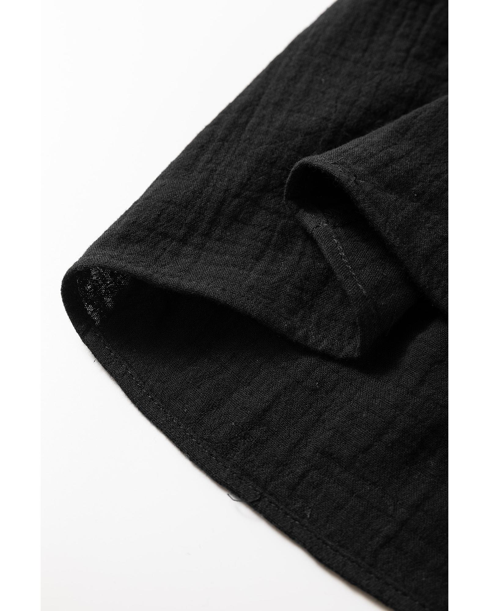 V539-AZEXDC25129662-P2-L-202508270235-00 Black Flower Crochet Square Neck Textured Short Sleeve Blouse - L - Image 1