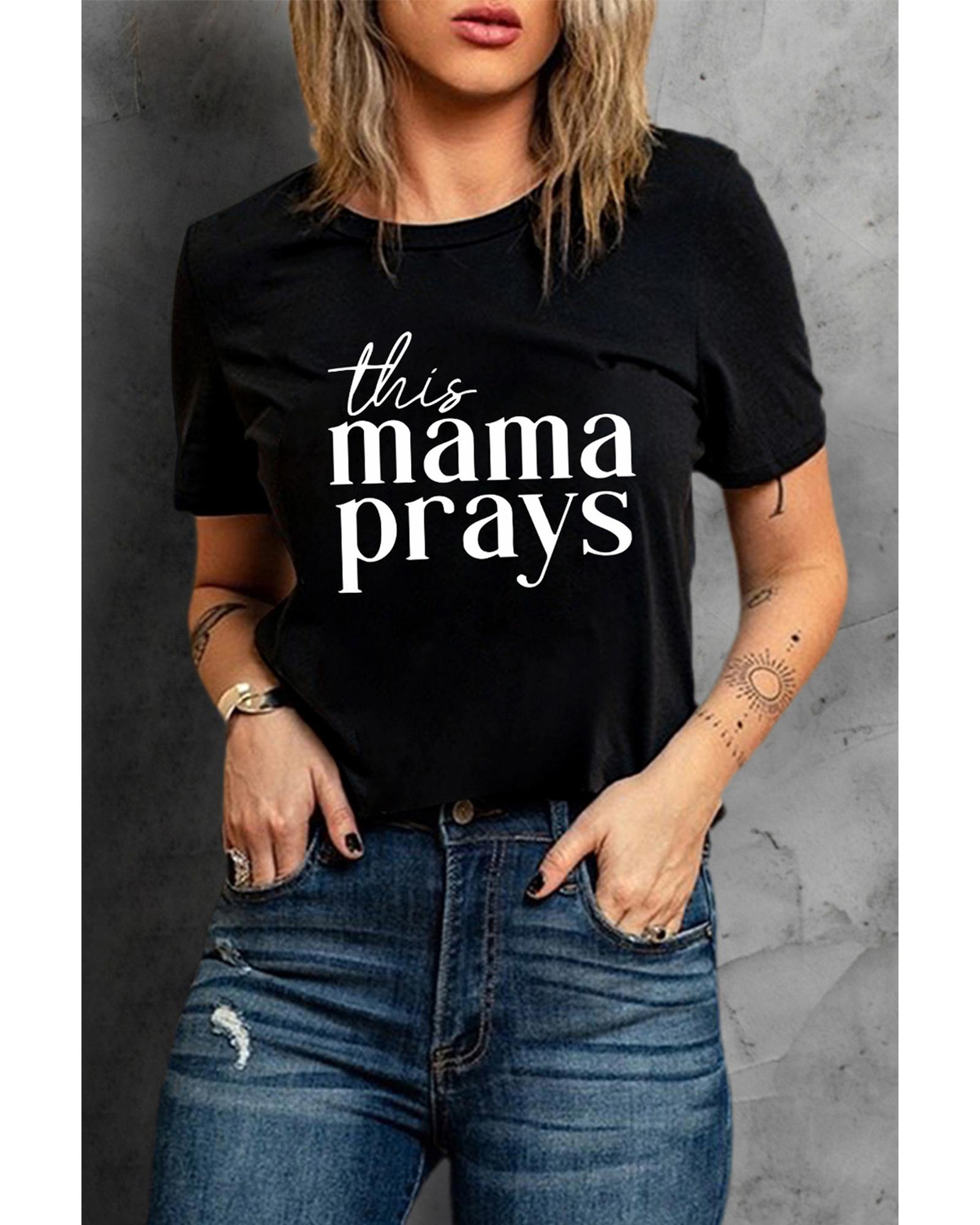 V539-AZEXDC25214107-2-S-163696-00 Azura Exchange Mama Prays Letters Print Plain Tee - S - Image 1