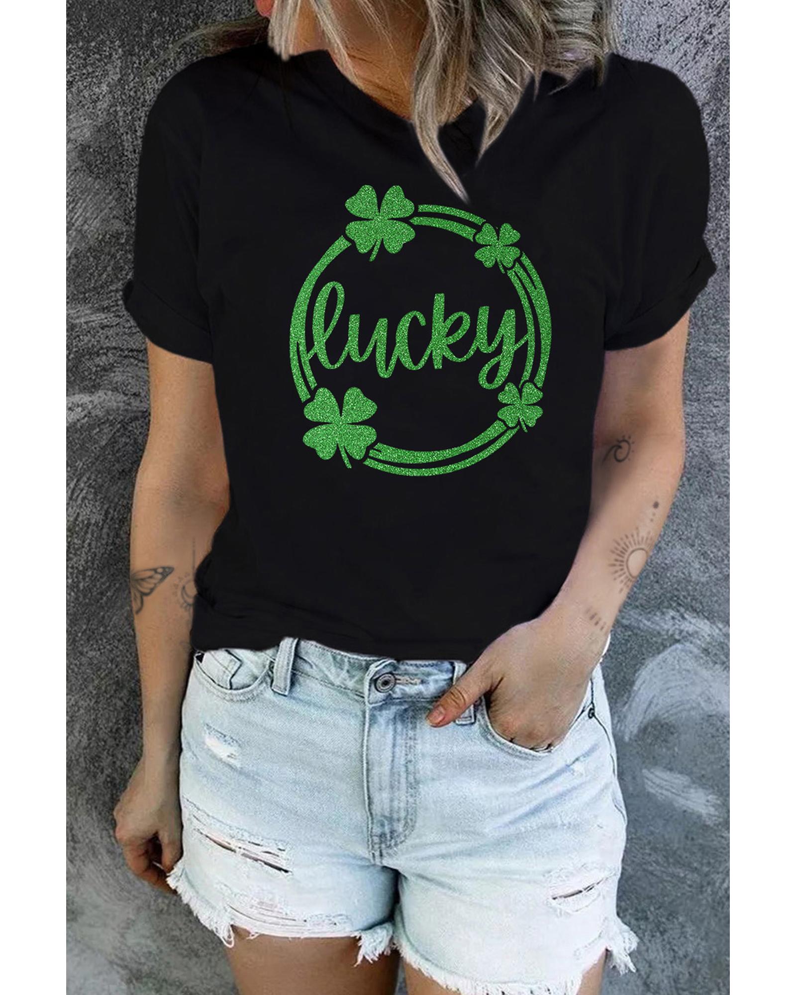 V539-AZEXDC25214162-2-2XL-202508270525-00 Azura Exchange Sequin Lucky Clover Print T-shirt - 2XL - Image 1