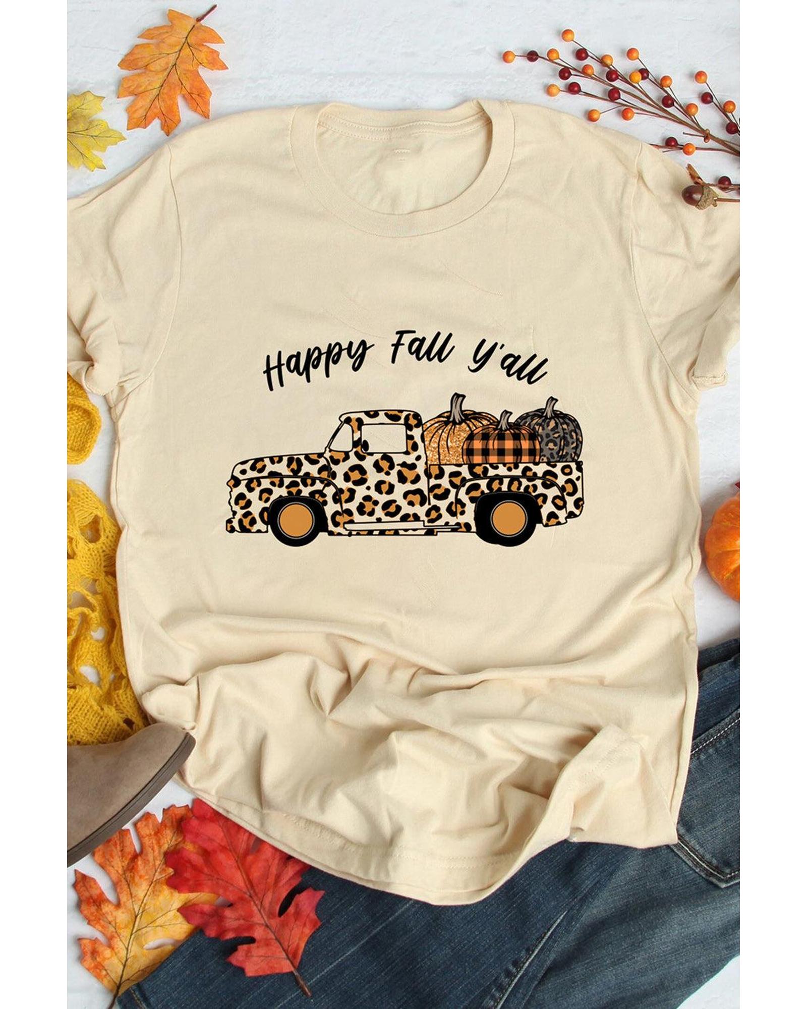 V539-AZEXDC25218029-16-XL-202508260325-00 Azura Exchange Leopard Truck Pumpkin Graphic Tee - Khaki - XL - Image 1