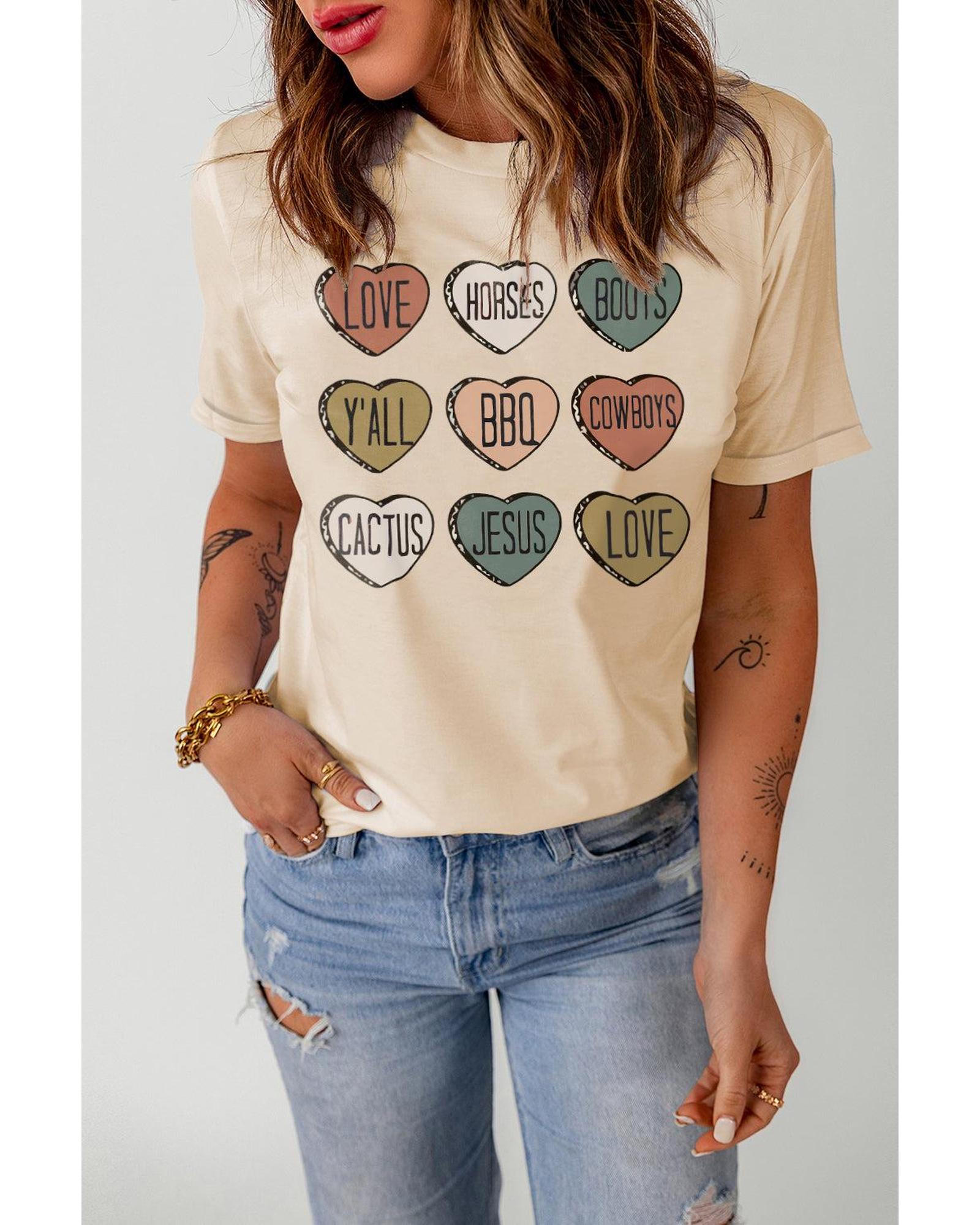 V539-AZEXDC25219287-16-S-202508260500-00 Azura Exchange Heart Shaped Letters Print Crewneck Graphic Tee - S - Image 1