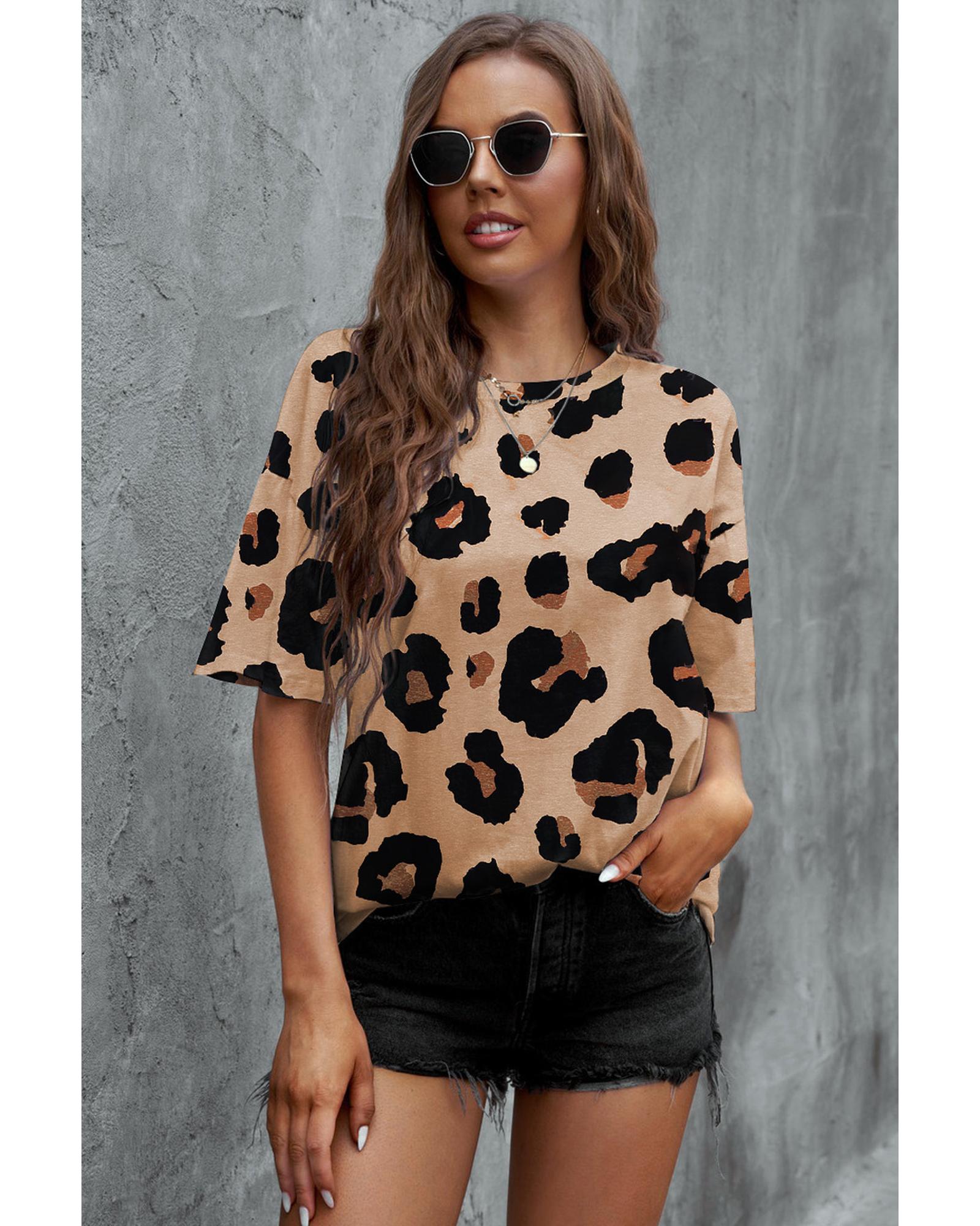 V539-AZEXDC25219373-20-S-202508270045-00 Azura Exchange Leopard Print Loose T-Shirt - S - Image 1