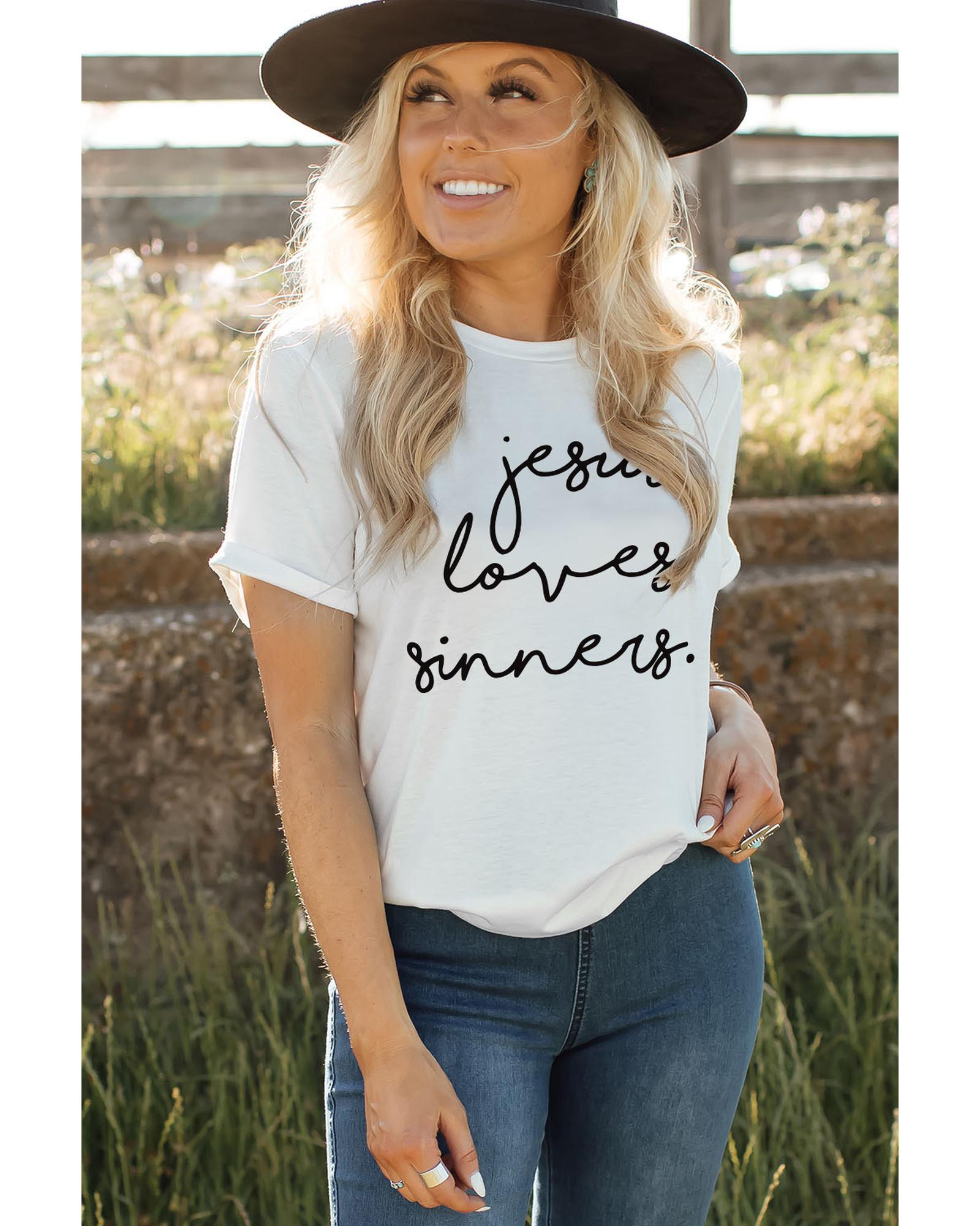 V539-AZEXDC25219582-1-L-202508262205-00 Azura Exchange Jesus Loves Sinners Funny T-Shirt - L - Image 1