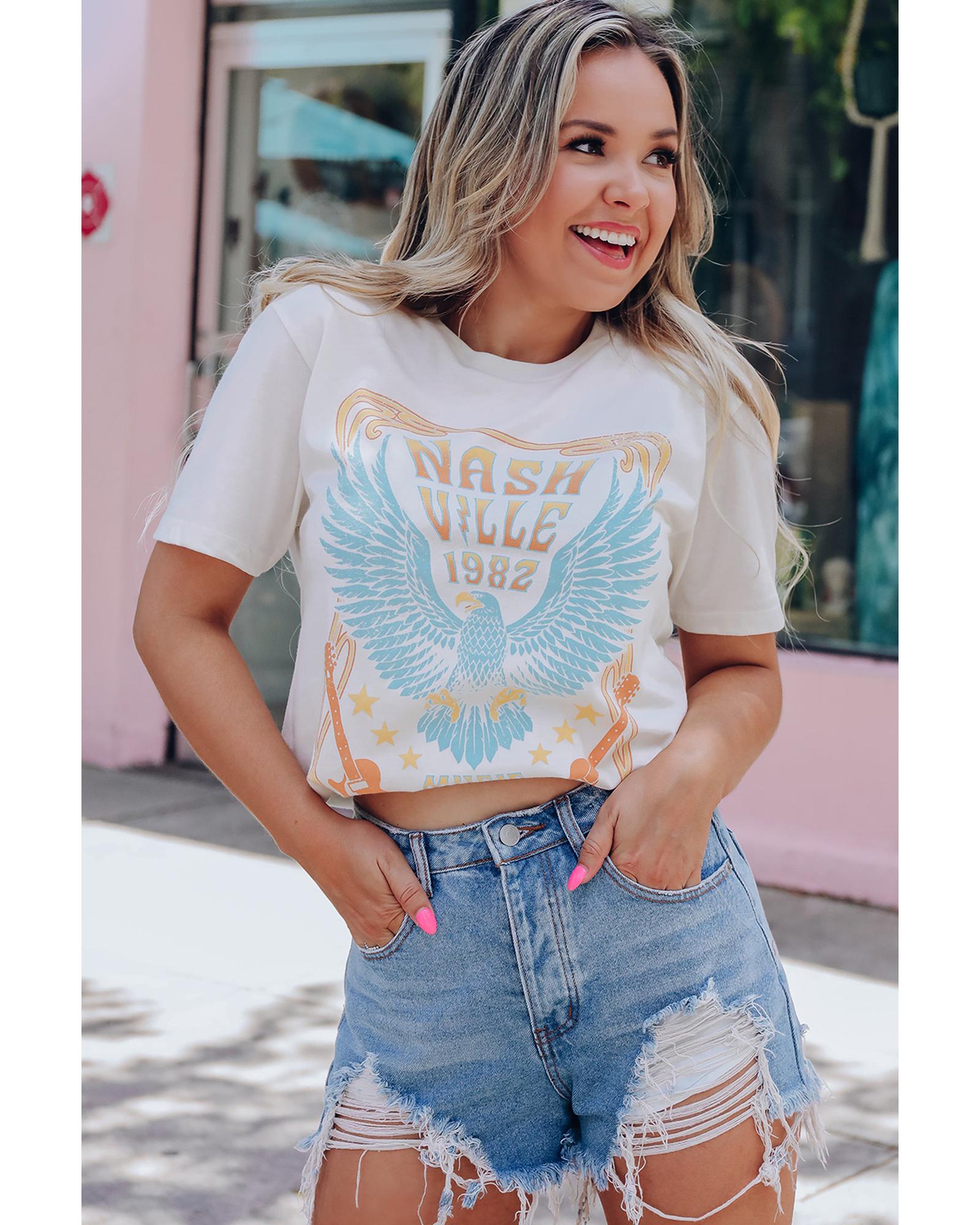 V539-AZEXDC25220257-1-S-202508261506-00 Azura Exchange Nashville 1982 Eagle Graphic Print T-Shirt - S - Image 1