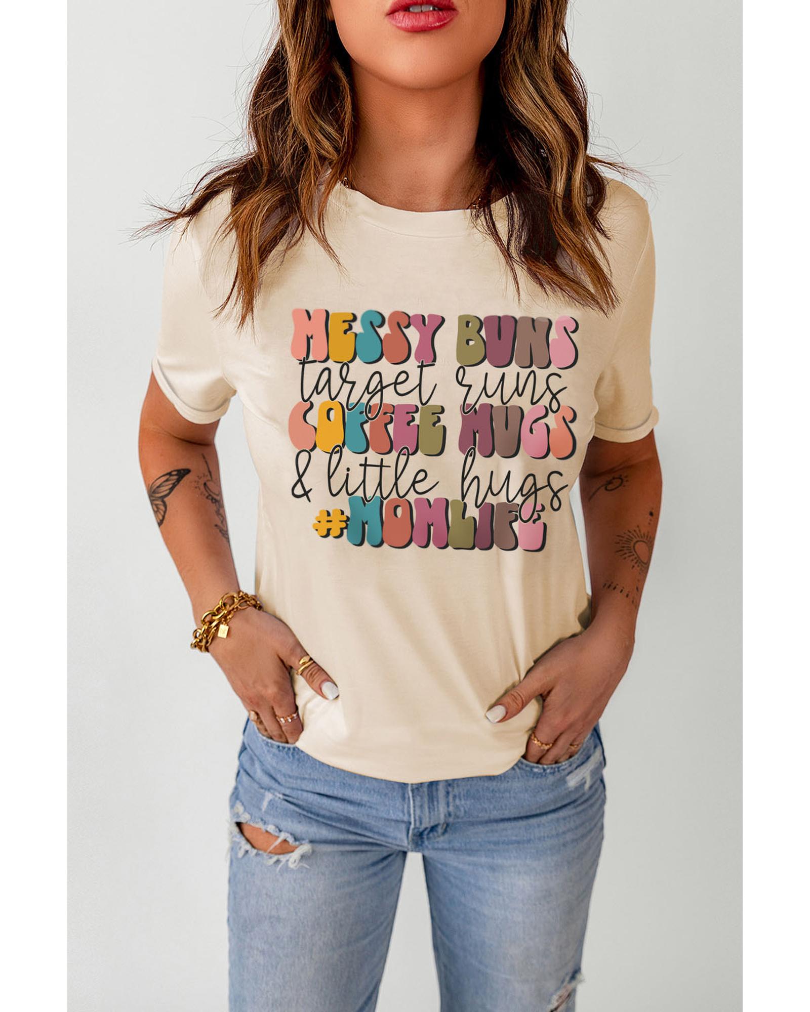 V539-AZEXDC25220415-16-XL-202508260715-00 Azura Exchange MOMLIFE Slogan Graphic Print Crew Neck T Shirt in Khaki - XL - Image 1