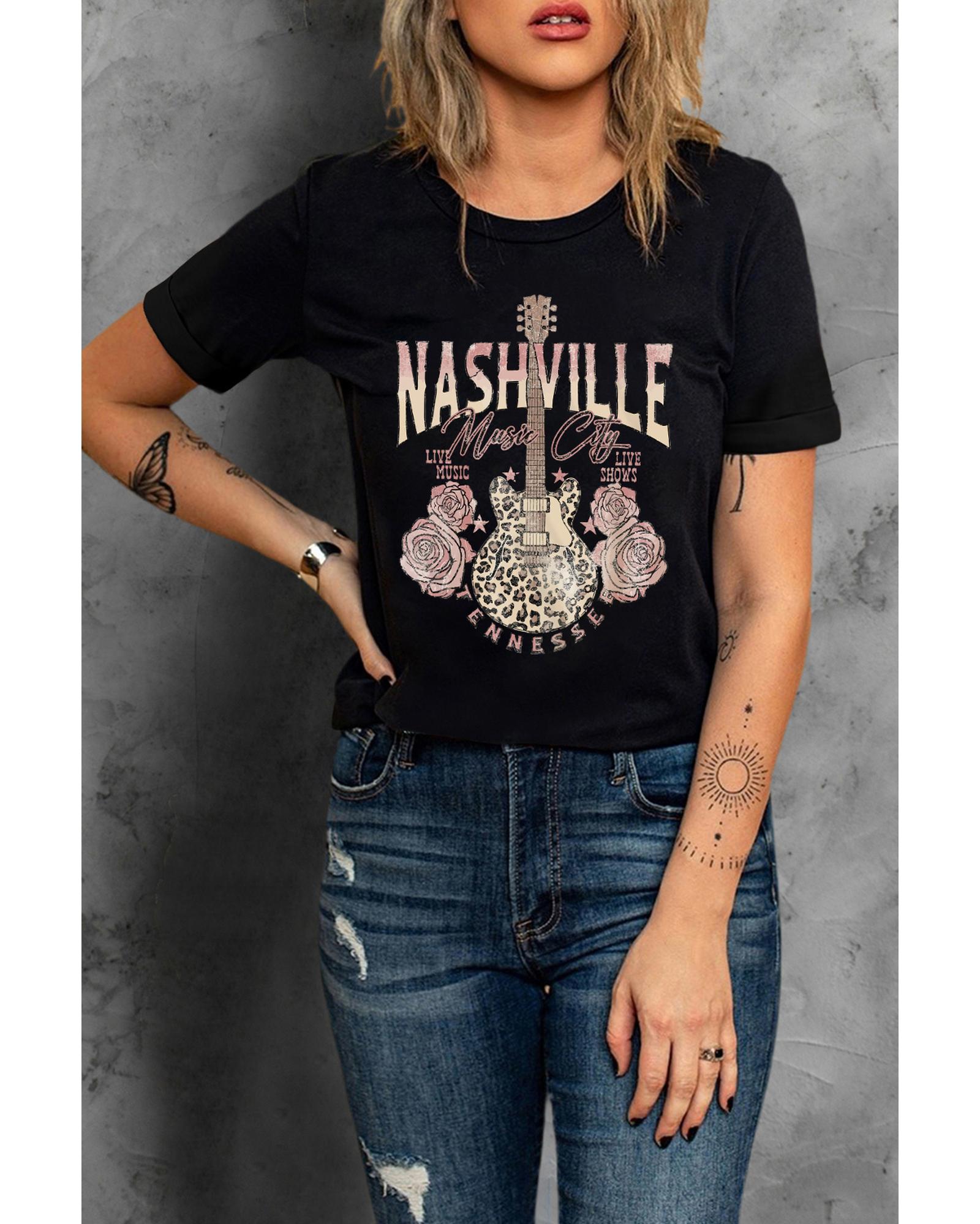 V539-AZEXDC25220742-2-L-202508252220-00 Azura Exchange Leopard Guitar Rose Print T-Shirt - L - Image 1