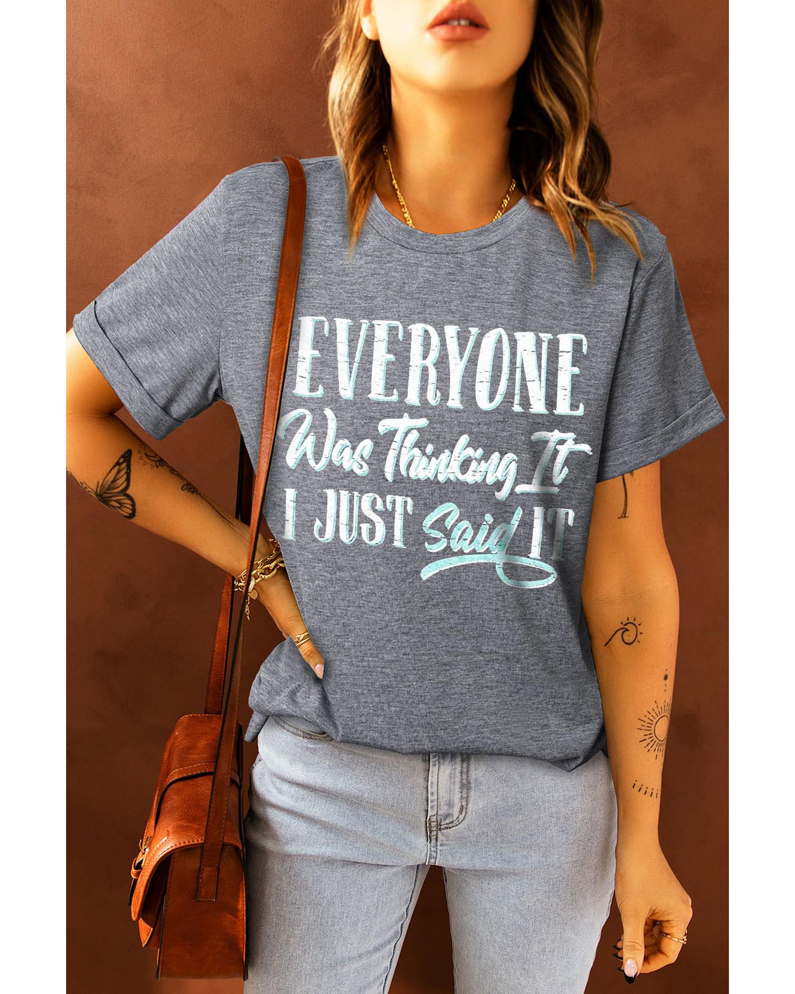 V539-AZEXDC25220934-11-L-202508272230-00 Gray EVERYONE Was Thinking It Graphic Tee - L - Image 1