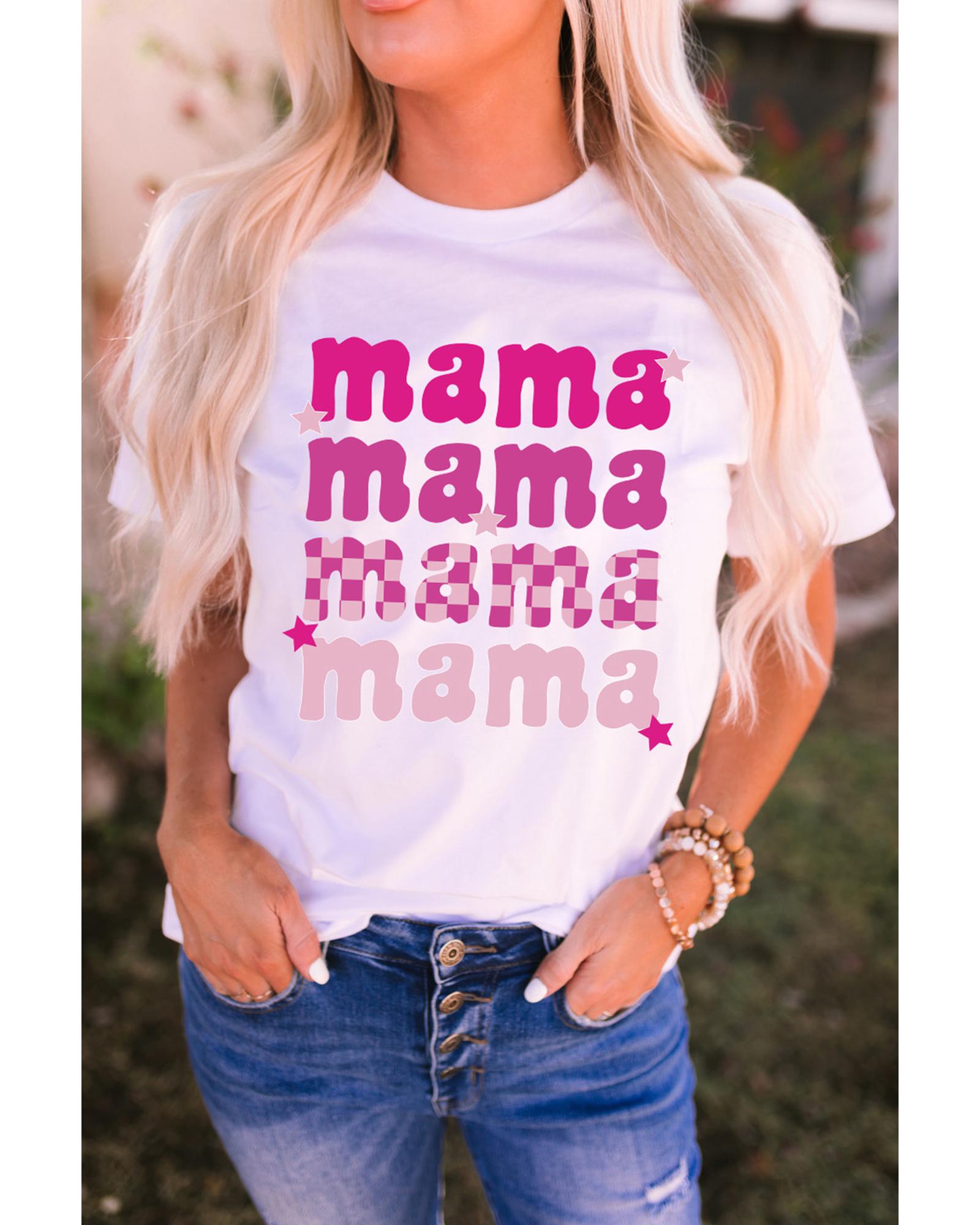 V539-AZEXDC25221306-1-2XL-202508271130-00 White Round Neck mama Graphic Casual Tee - 2XL - Image 1