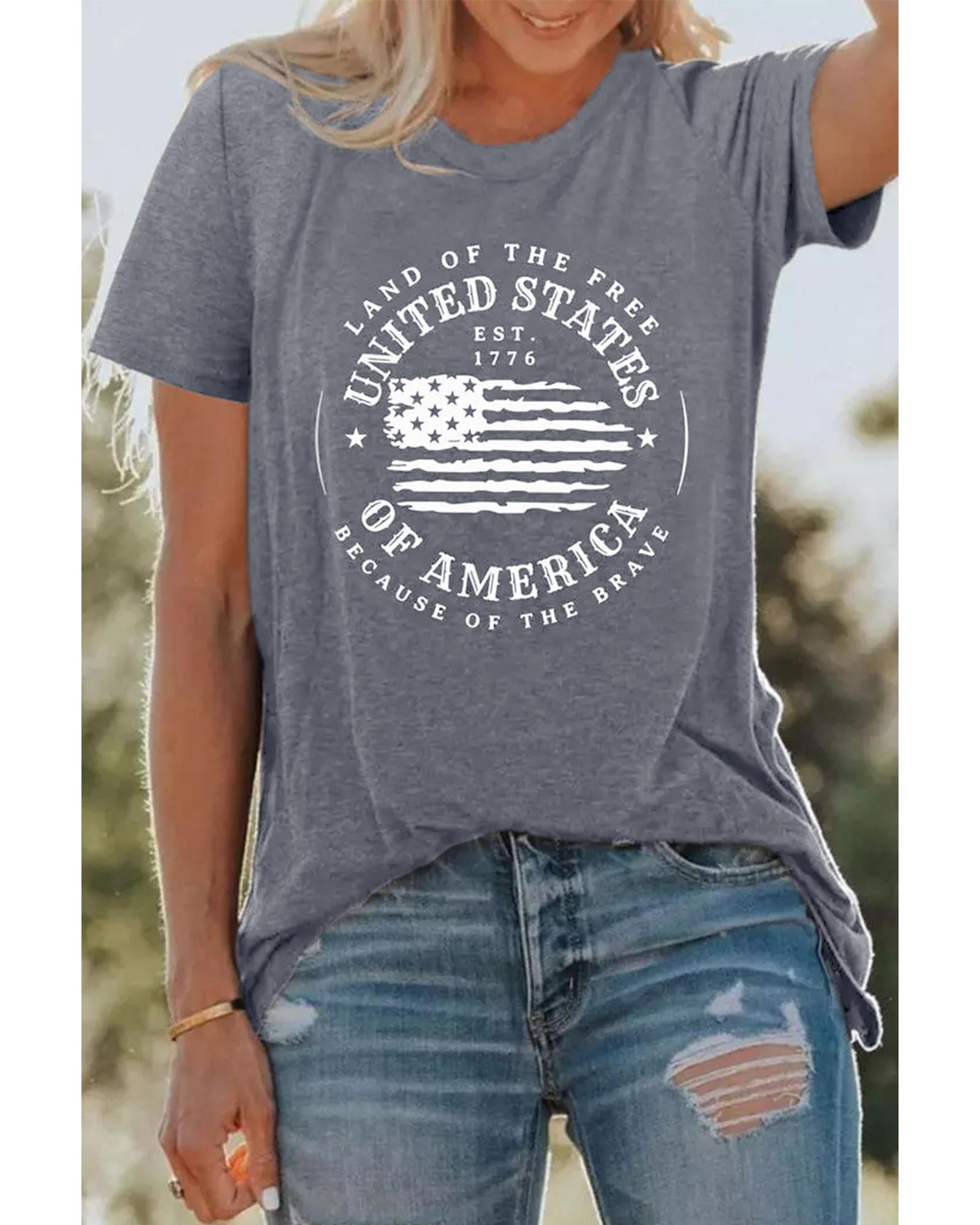 V539-AZEXDC25221389-11-M-202508271830-00 Gray United States Of America Flag Graphic Print T Shirt - M - Image 1