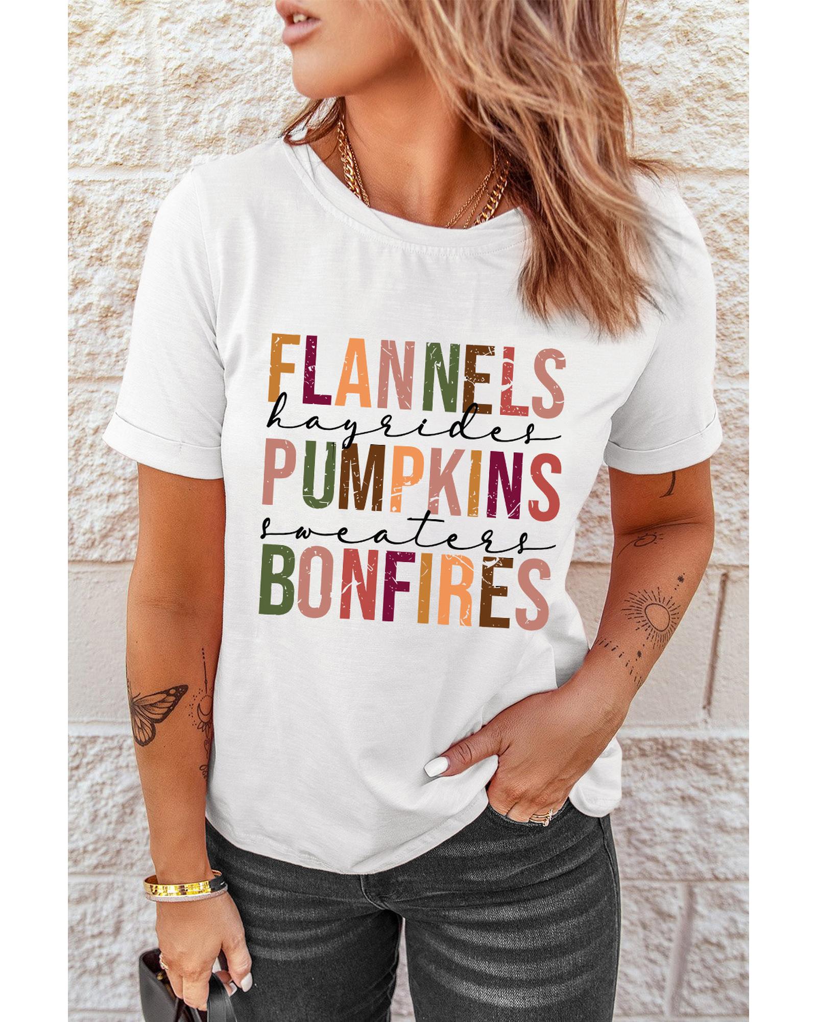 V539-AZEXDC25222242-1-M-202508271030-00 White FLANNELS PUMPKINS BONFIRES Crewneck Graphic Tee - M - Image 1