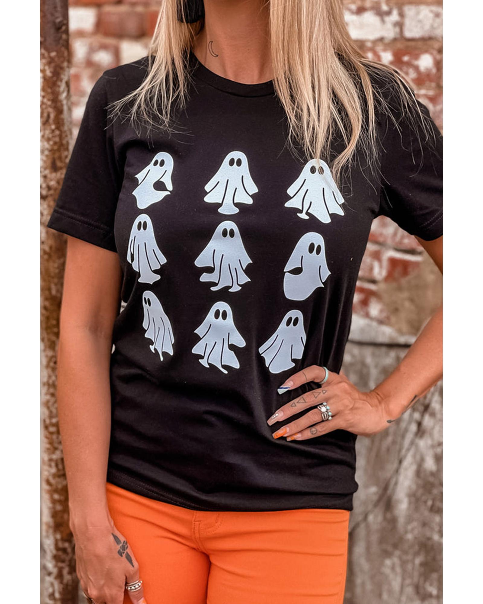 V539-AZEXDC25222473-2-S-202506121245-00 Black Halloween Ghost Graphic Tee - S - Image 1