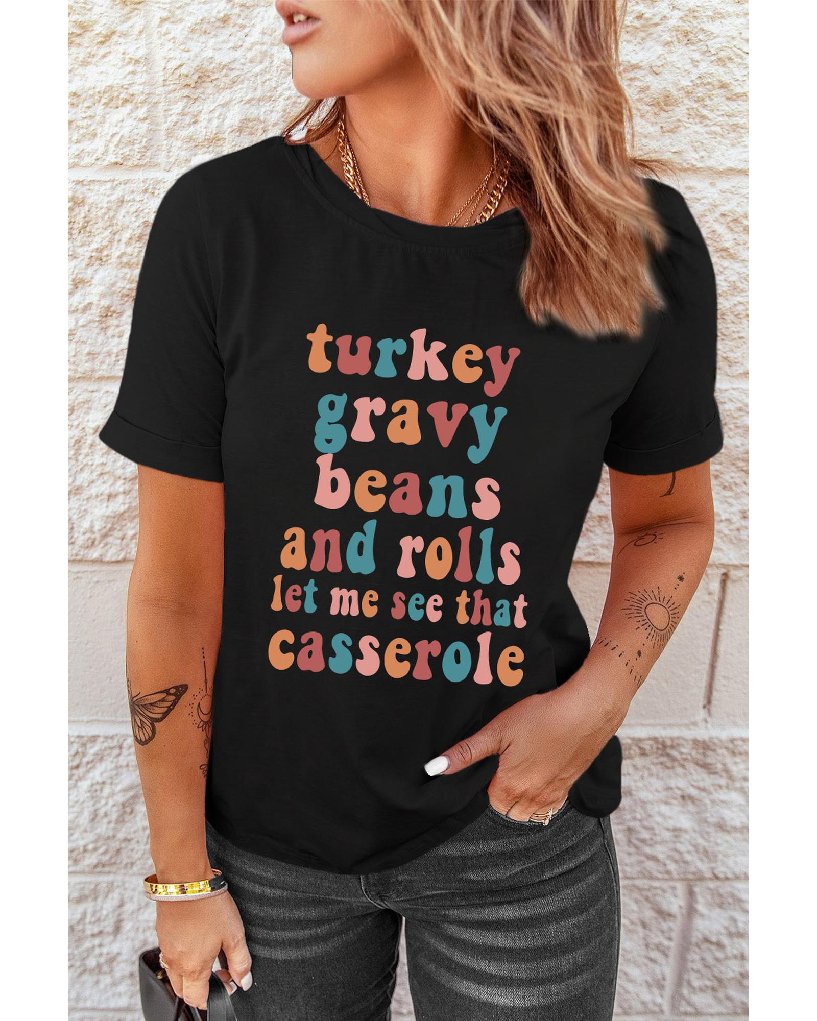 V539-AZEXDC25222793-2-M-202508271230-00 Black Food Lovers Slogan Graphic T Shirt - M - Image 1