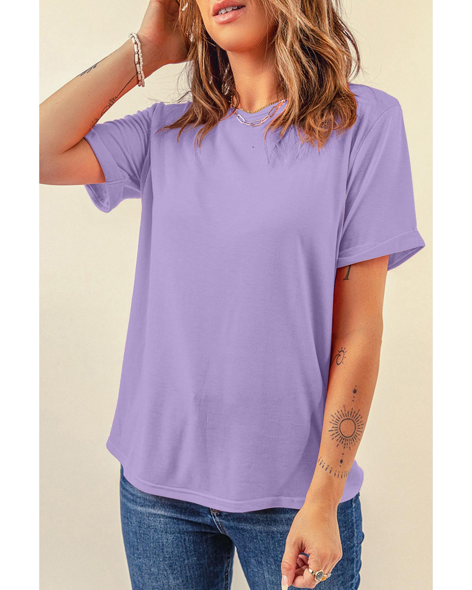 V539-AZEXDC25224551-P208-S-202506121325-00 Wisteria Casual Plain Crew Neck Tee - S - Image 1