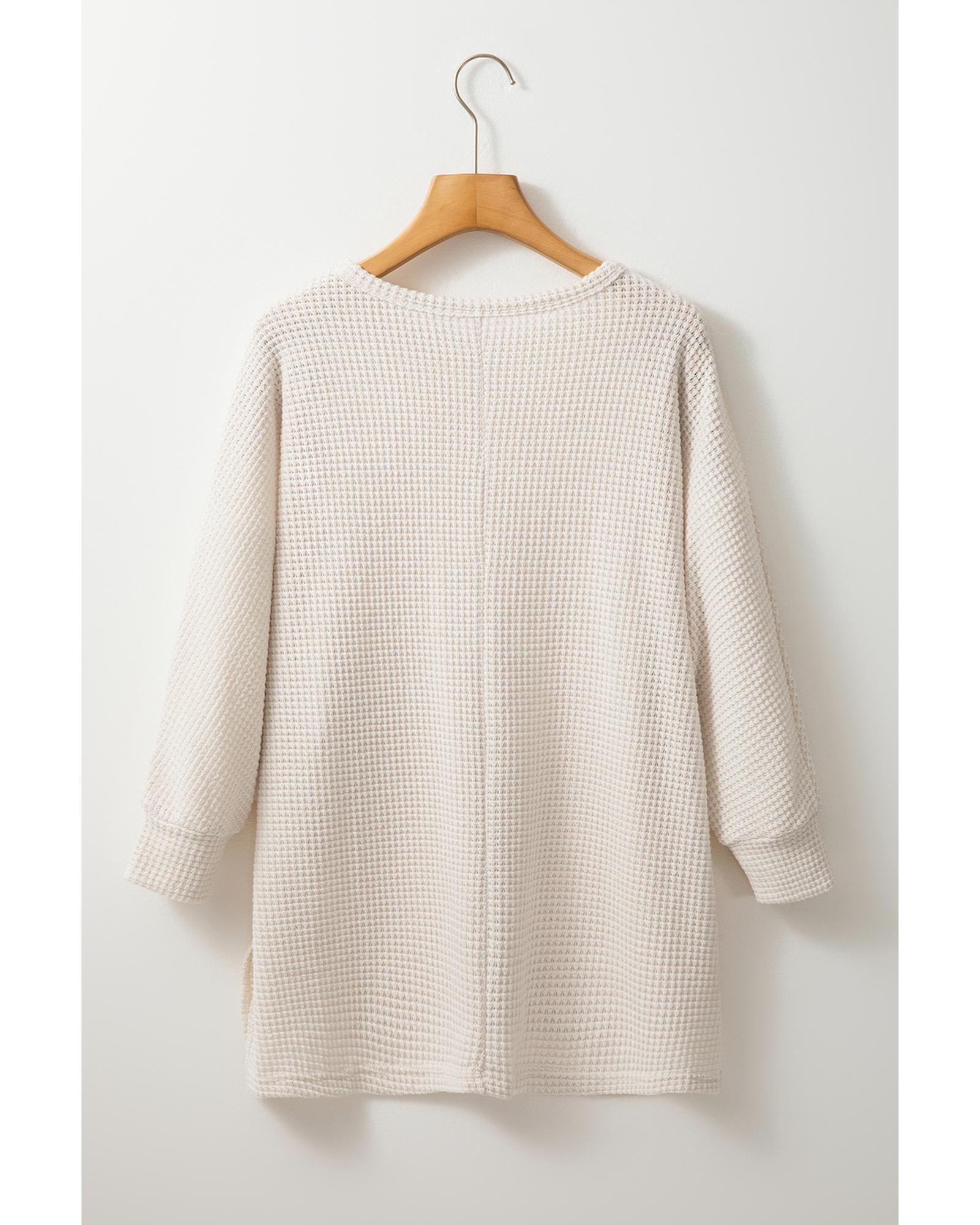 V539-AZEXDC25225971-P18-L-202506121805-00 Apricot Waffle Knit Splits Batwing Sleeve Oversized Top - L - Image 1