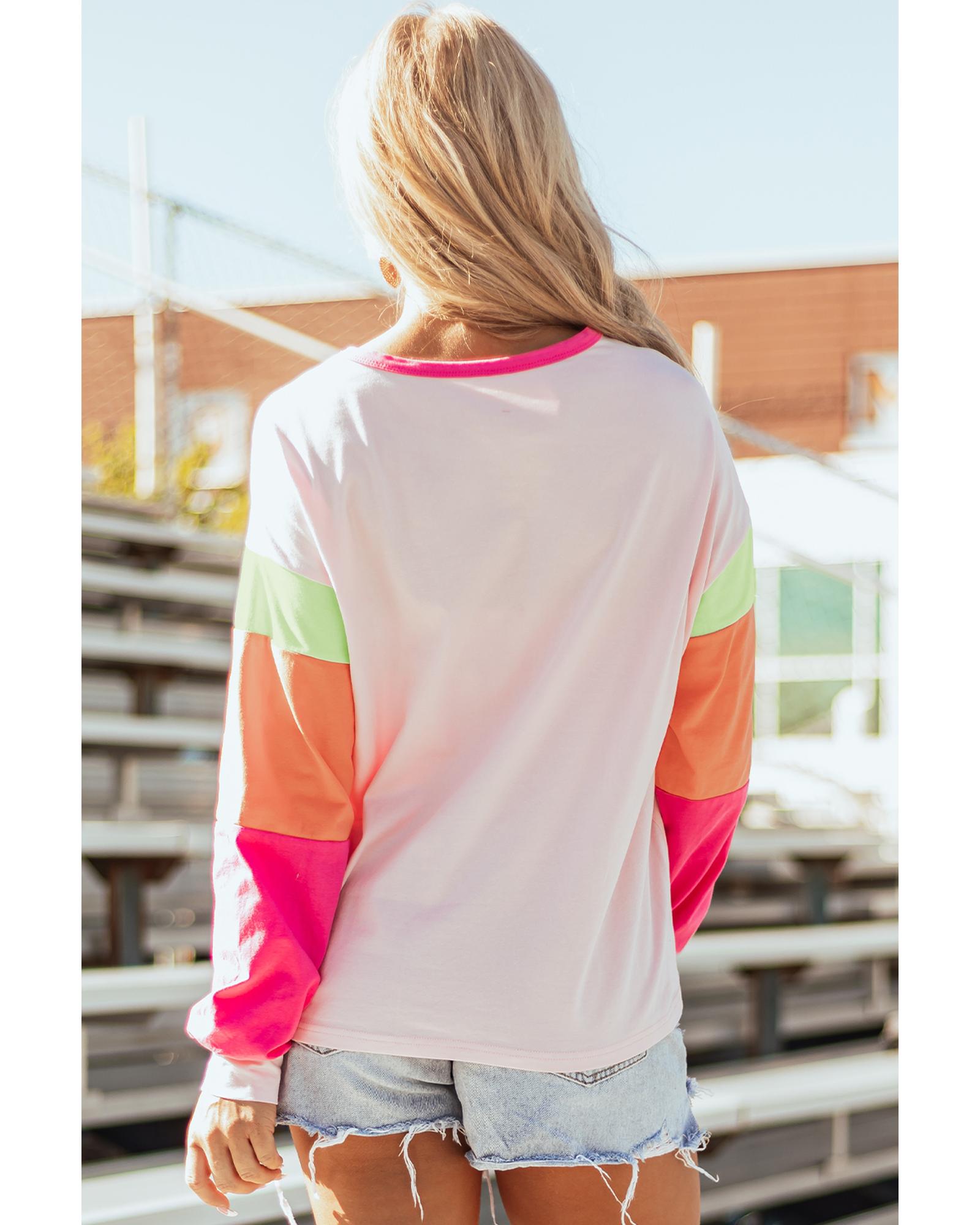 V539-AZEXDC25226546-P1022-M-202508271435-00 Pink GAME DAY Rugby Football Graphic Color Block Sleeve Top - M - Image 1