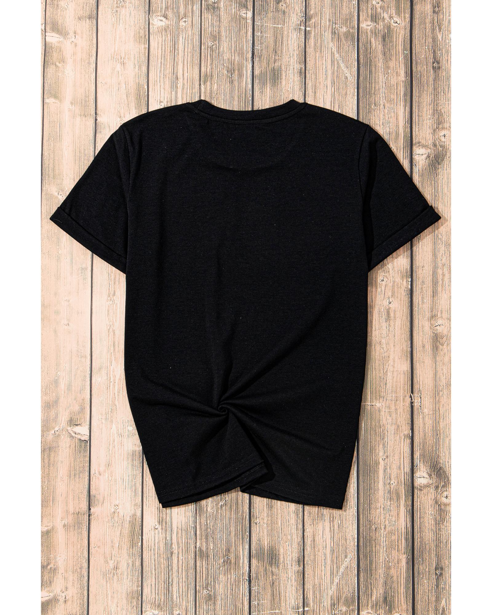 V539-AZEXDC25226559-2-L-202508280005-00 Black Sequin Game Day Graphic Crew Neck Tee - L - Image 1