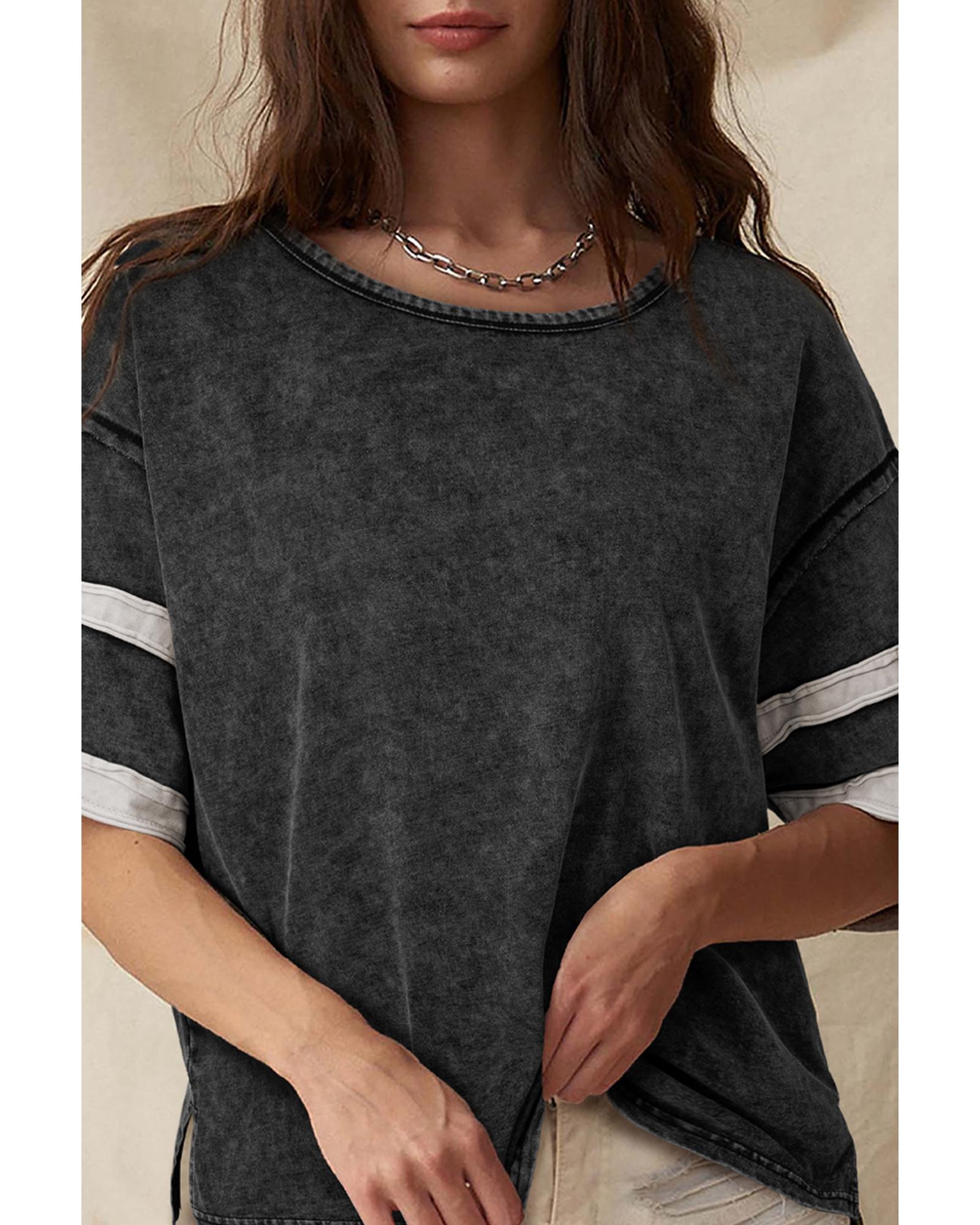V539-AZEXDC25226695-P220-XL-202508270640-00 Black Varsity Stripe Half Sleeve Vintage Tee - XL - Image 1