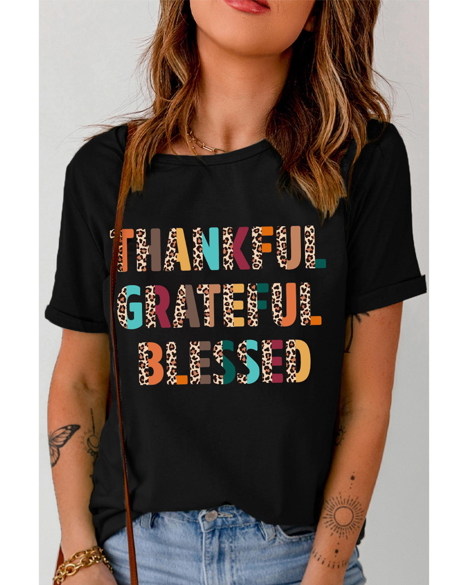 V539-AZEXDC25226727-2-XL-202508272125-00 Black Thankful Grateful Blessed Leopard Print Crewneck T Shirt - XL - Image 1