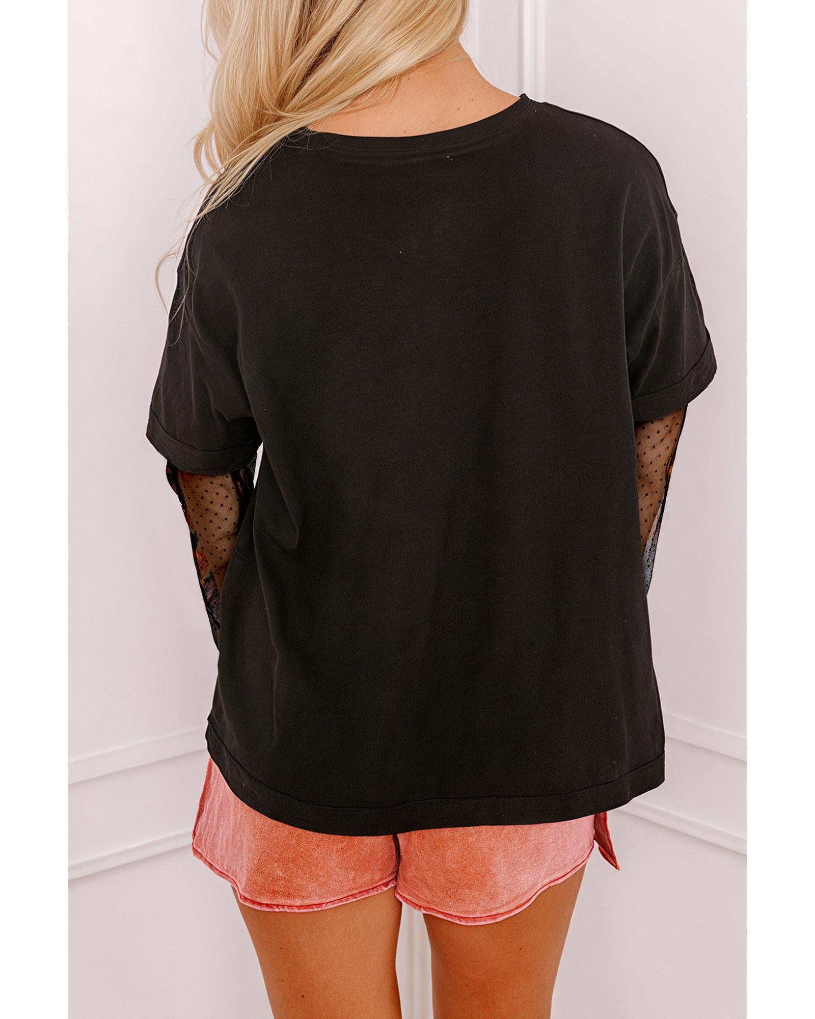 V539-AZEXDC25226742-P2-XL-202508270215-00 Black Faux Two Piece Floral Long Sleeve Patchwork Tee - XL - Image 1