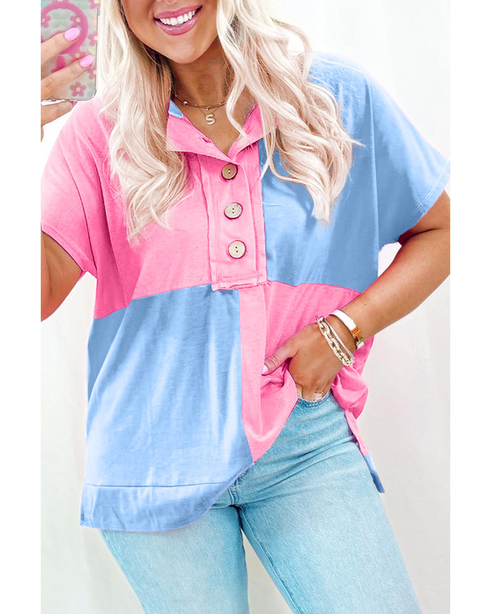 V539-AZEXDC25226756-P1204-XL-202508270420-00 Myosotis Two Tone Half Buttons Collared T Shirt - XL - Image 1