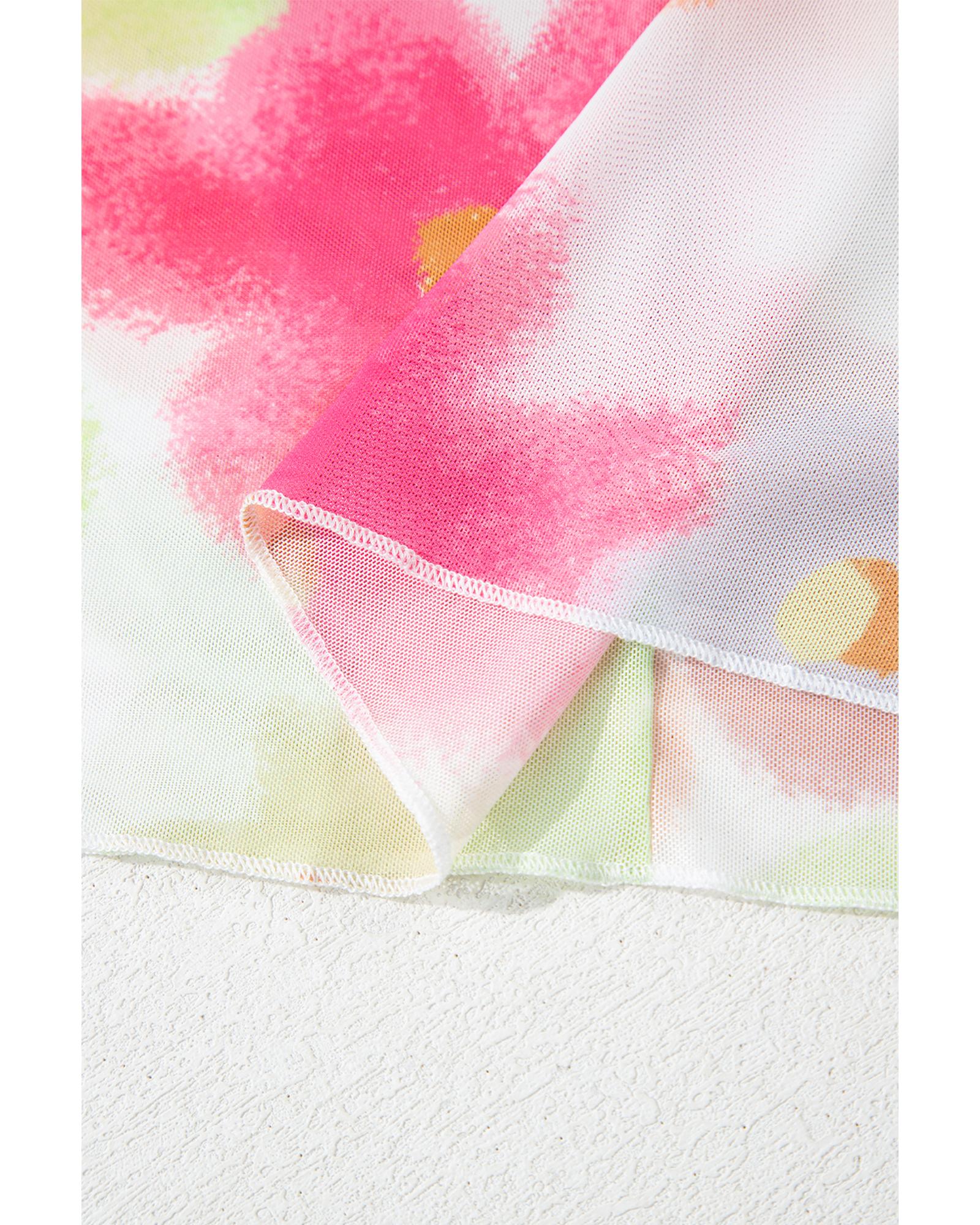 V539-AZEXDC25227062-P22-M-202508271120-00 Multicolour Floral Mesh Lettuce Trim Cropped T Shirt - M - Image 1