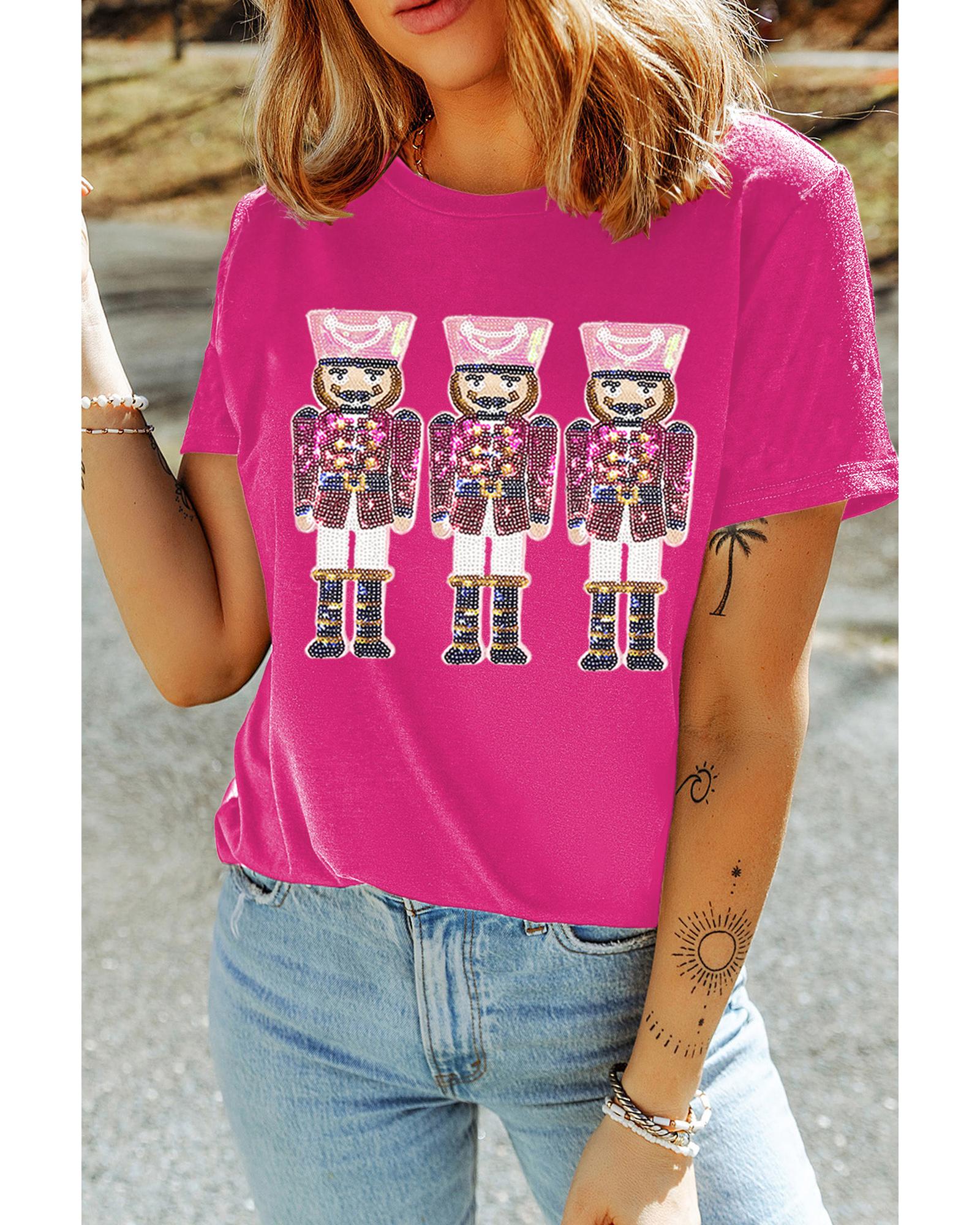 V539-AZEXDC25227241-P6-L-202508300425-00 Rose Red Nutcracker Graphic Christmas Holiday T Shirt - L - Image 1