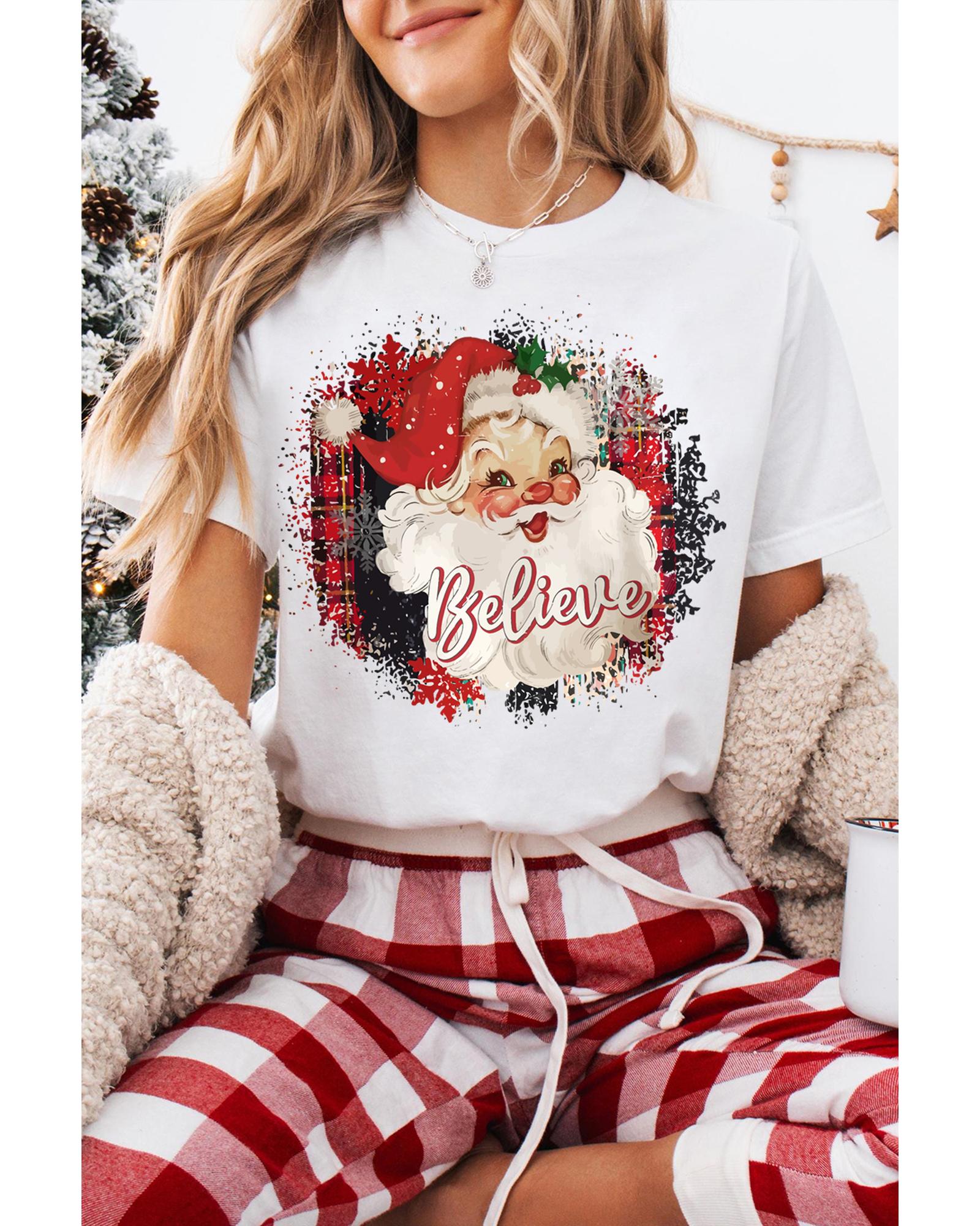 V539-AZEXDC25227283-1-XL-202508281620-00 White Believe Christmas Father Graphic Crewneck T Shirt - XL - Image 1