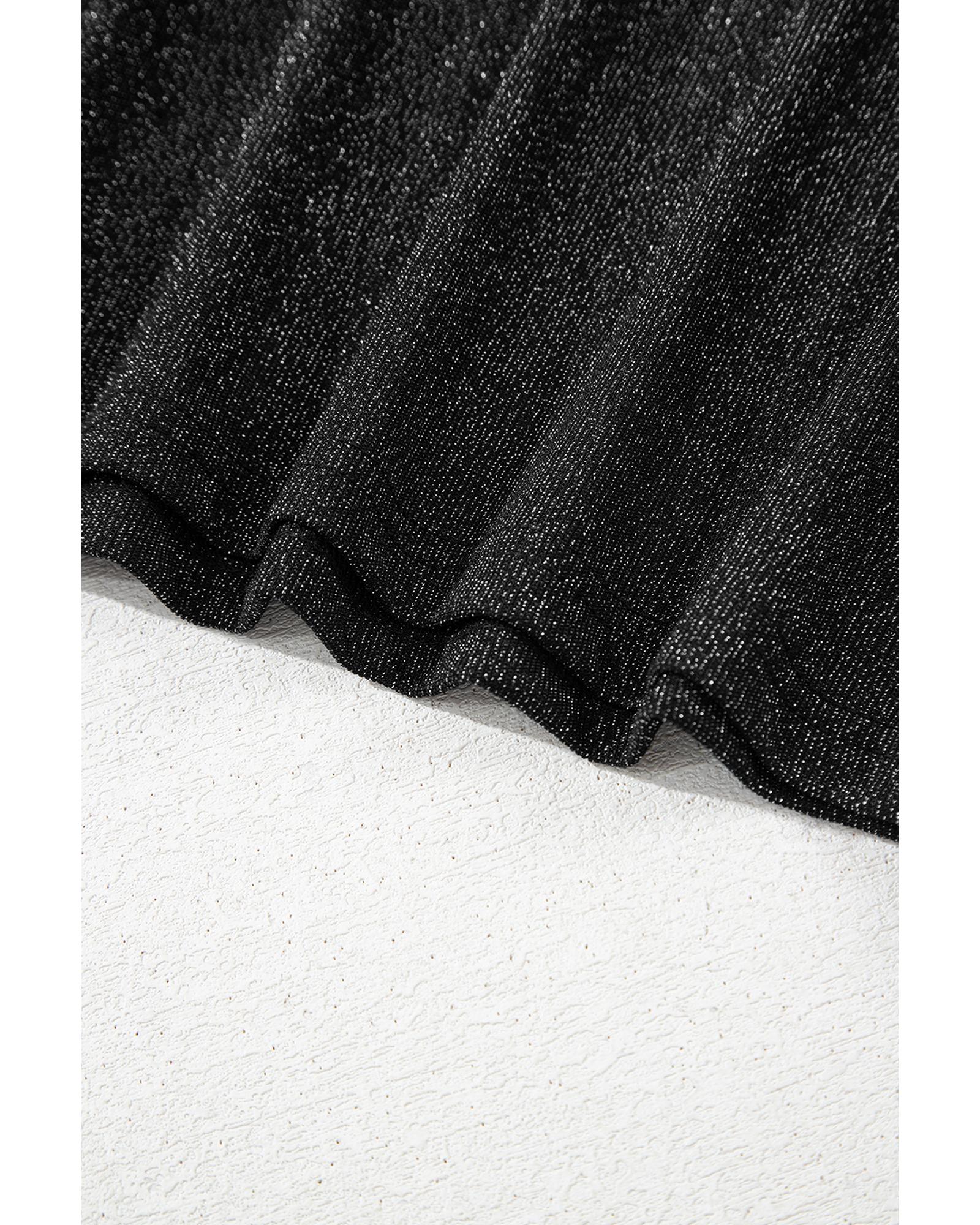 V539-AZEXDC25227622-P2-M-202508281330-00 Black Bow Decor Glittery Short Sleeve Top - M - Image 1