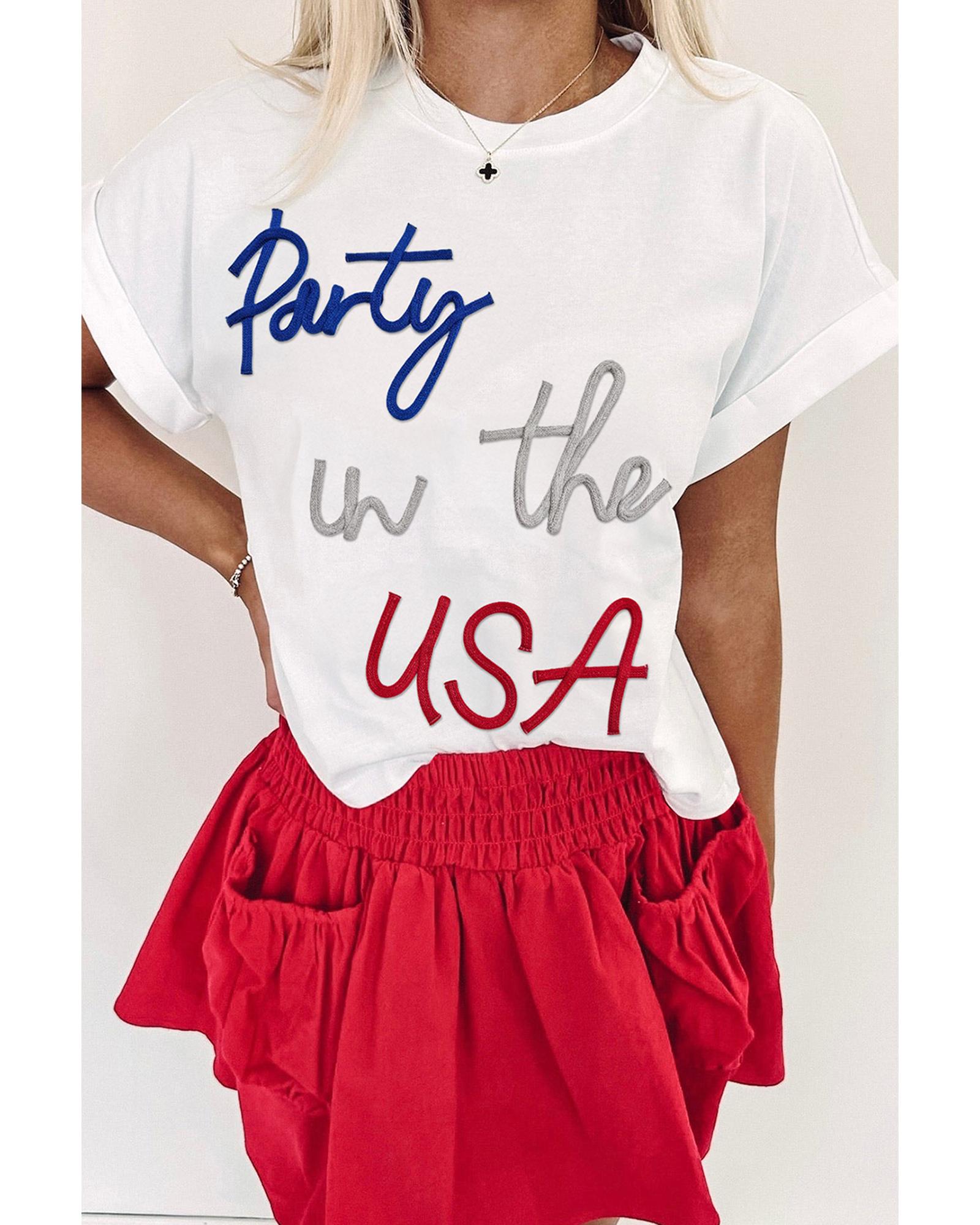 V539-AZEXDC25227675-P1-S-202506122025-00 White Party in the USA Graphic T Shirt - S - Image 1