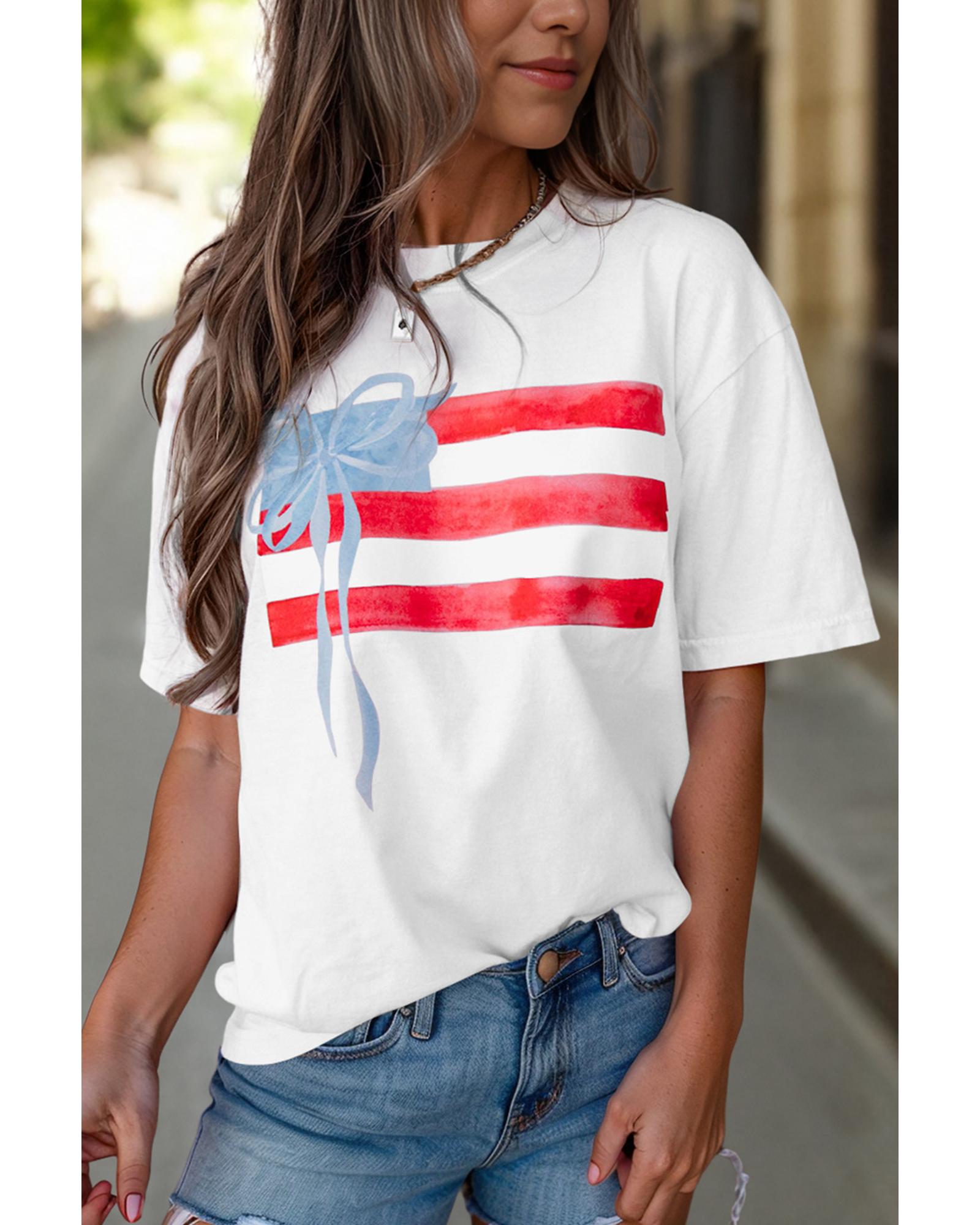V539-AZEXDC25227753-P1-S-202506121522-00 White Flag Bow Graphic Crewneck Tee - S - Image 1