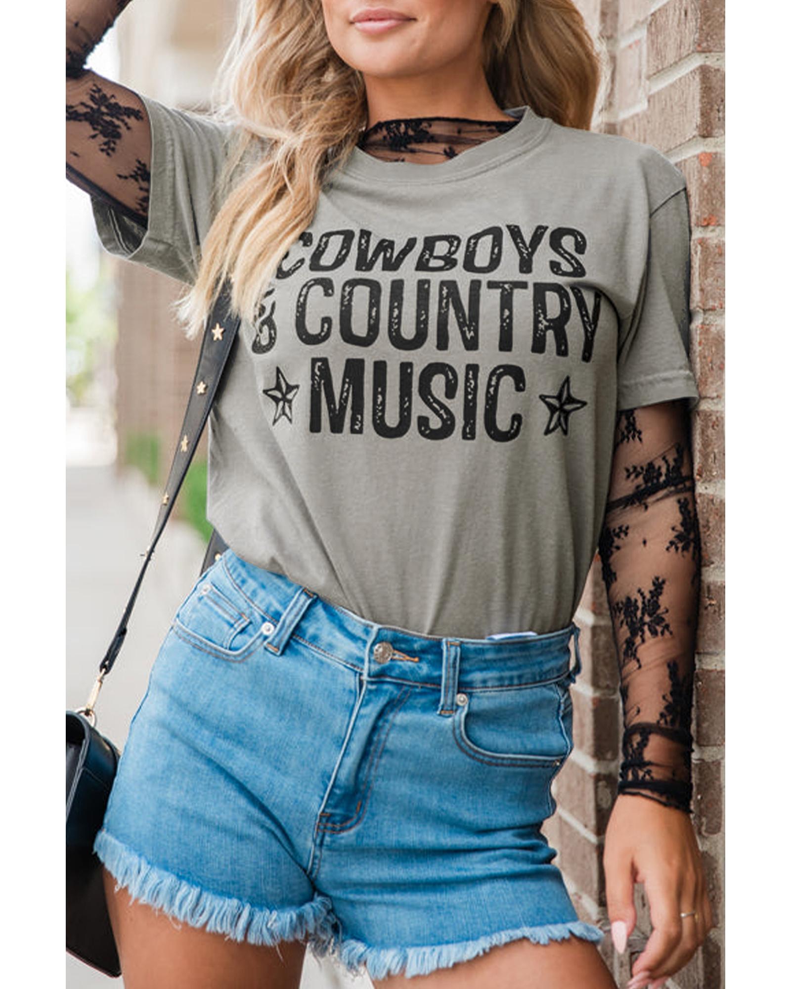 V539-AZEXDC25227756-P6011-L-202508280405-00 High Cowboys & Country Music Graphic Crew Neck T Shirt - L - Image 1