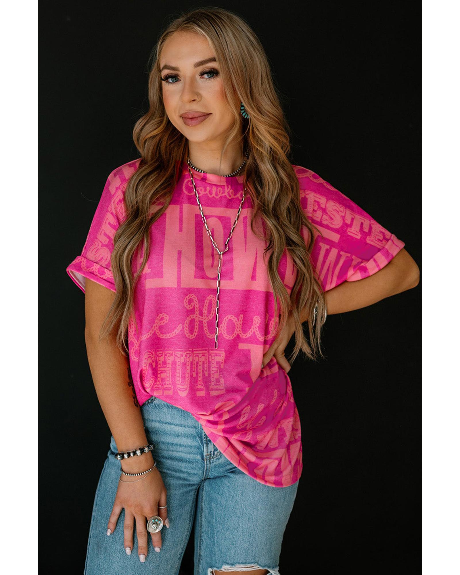 V539-AZEXDC25227771-P620-L-202508290035-00 Rose Howdy Cowboy Letter Printed Western Fashion Tee - L - Image 1