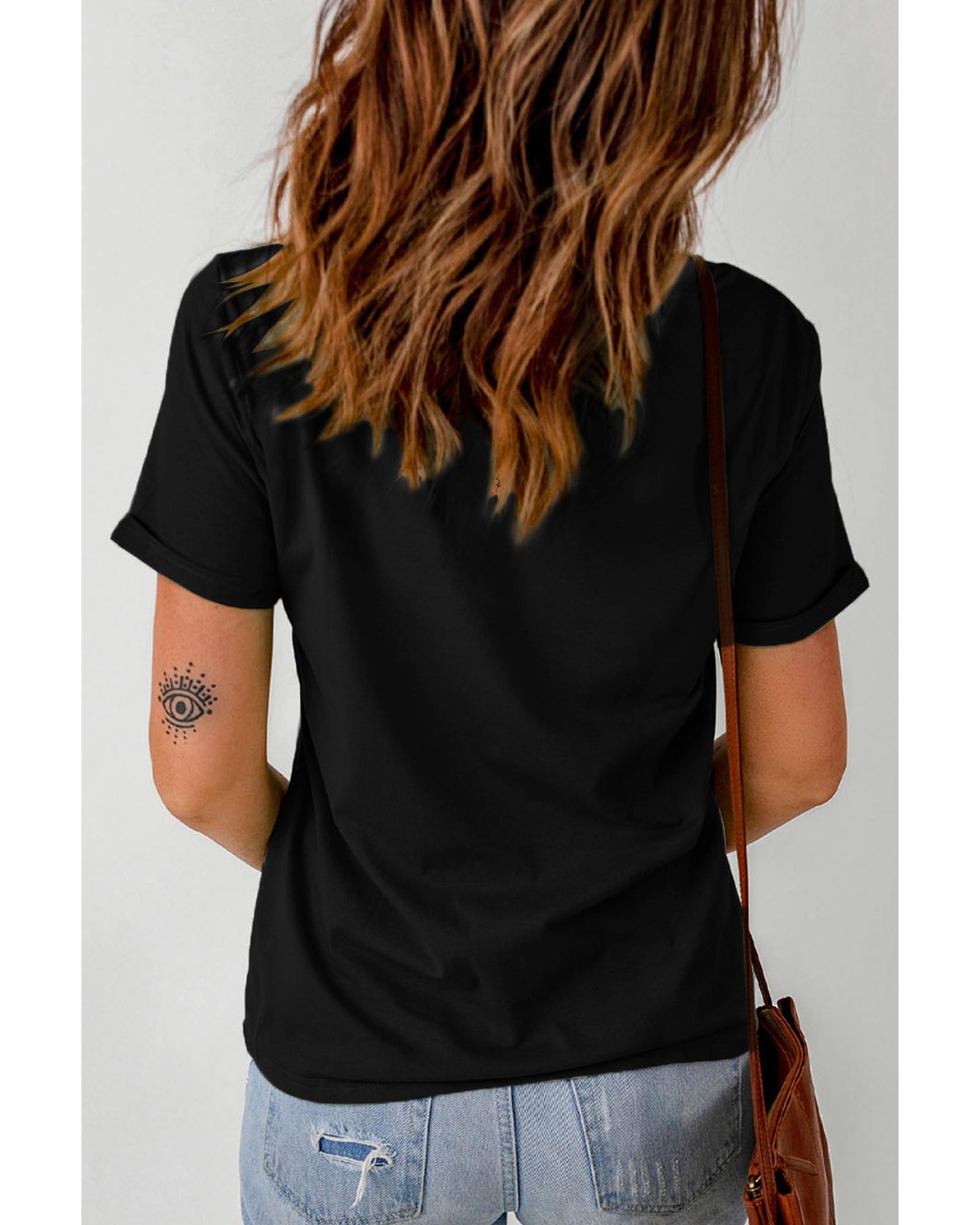 V539-AZEXDC25228044-2-XL-202508270640-00 Black Rhinestone Mardi Gras Letter Graphic T Shirt - XL - Image 1